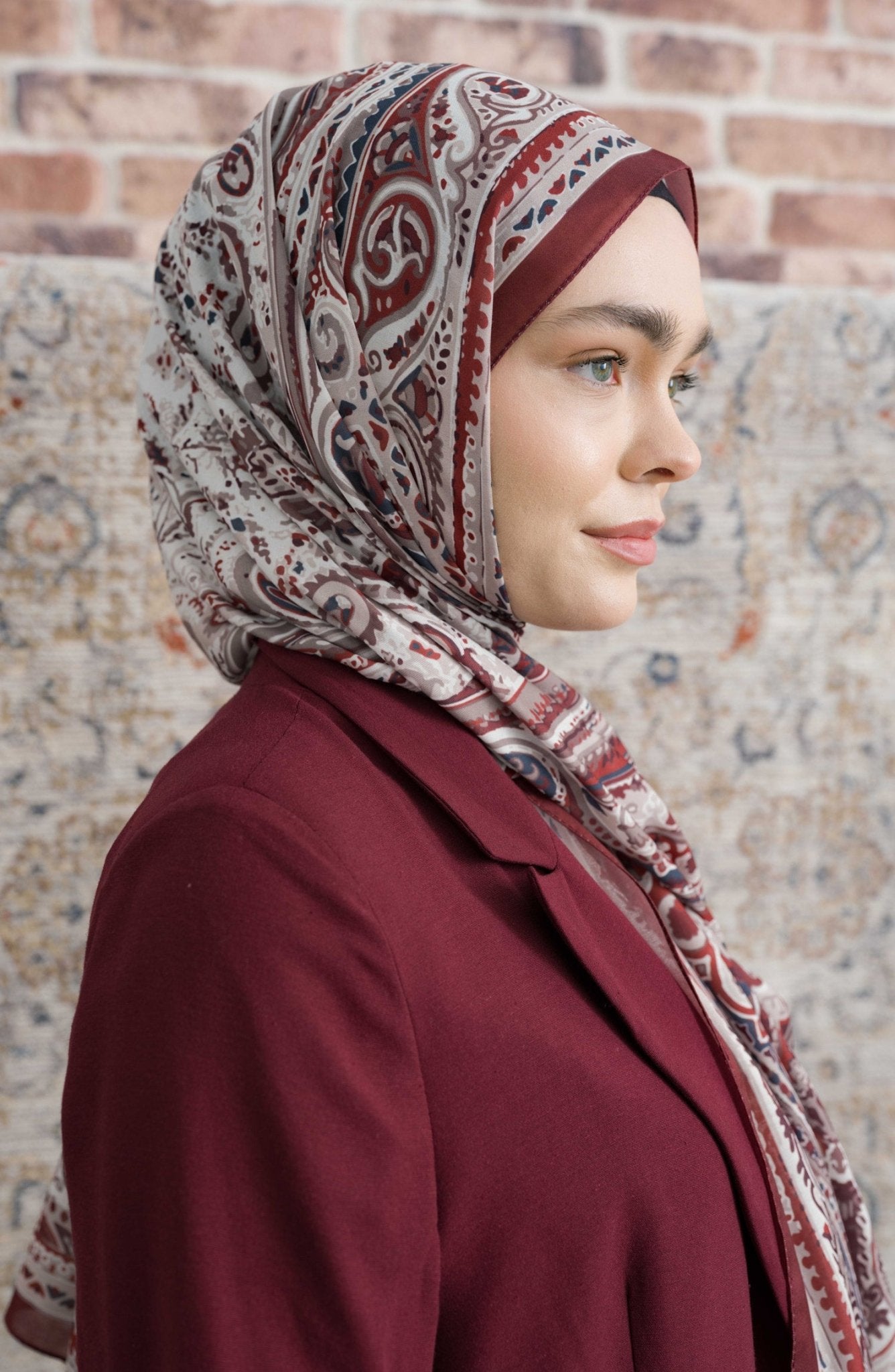 Presya Bordo Etnik Desenli Şal - Fatma Atasoy