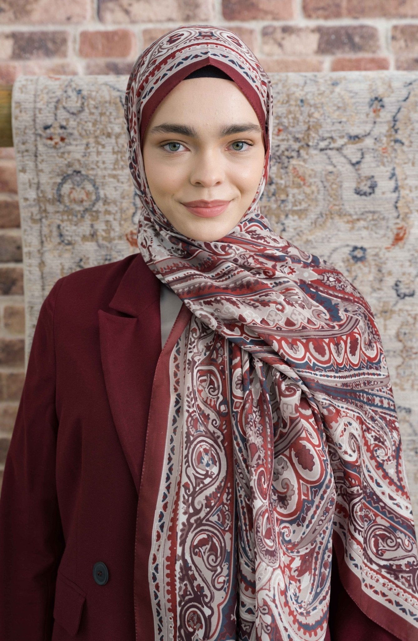 Presya Bordo Etnik Desenli Şal - Fatma Atasoy