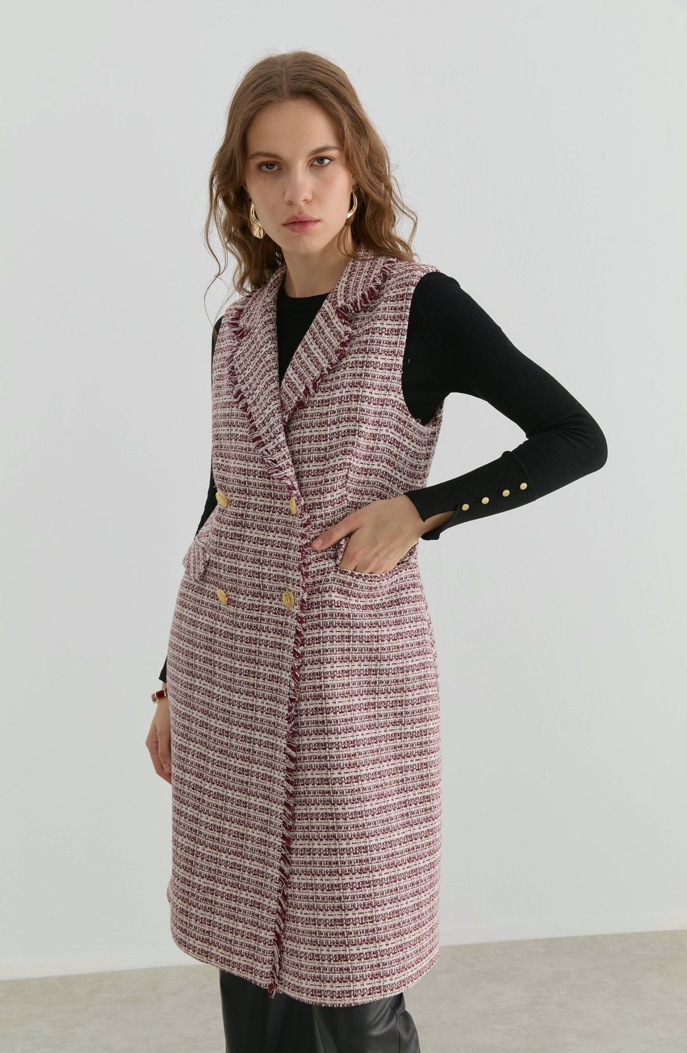 Püsküllü Bordo Tüvit Yelek - Fatma Atasoy