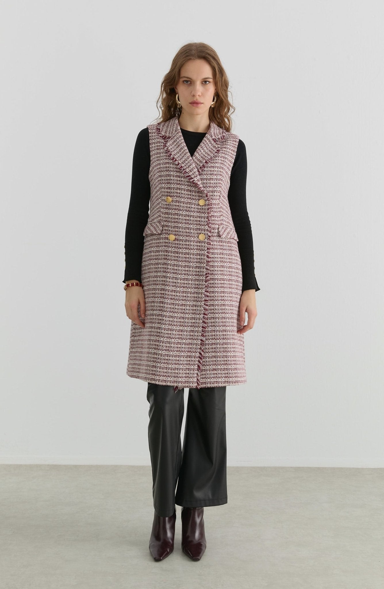 Püsküllü Bordo Tüvit Yelek - Fatma Atasoy