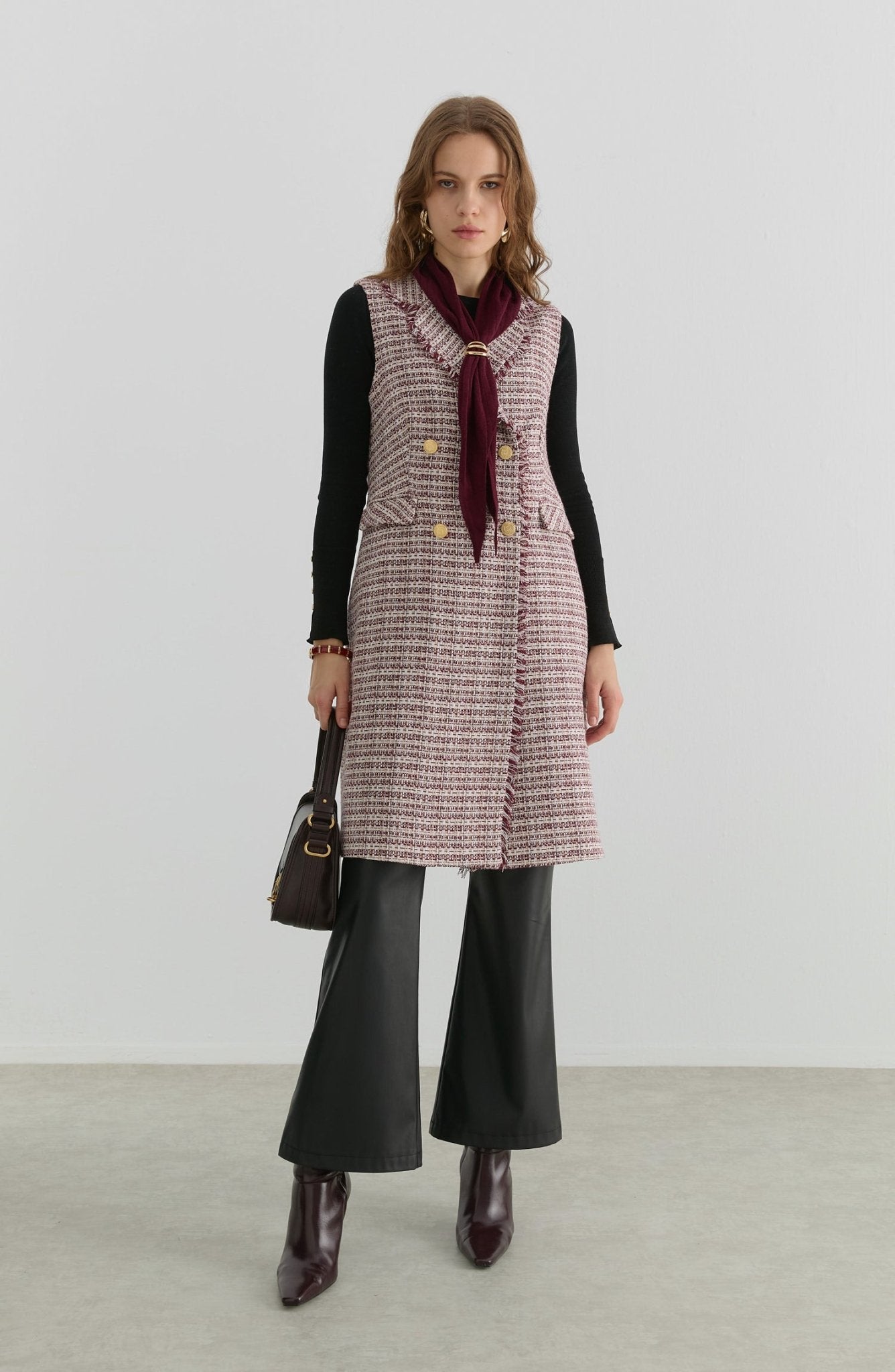 Püsküllü Bordo Tüvit Yelek - Fatma Atasoy