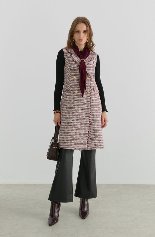 Püsküllü Bordo Tüvit Yelek - Fatma Atasoy