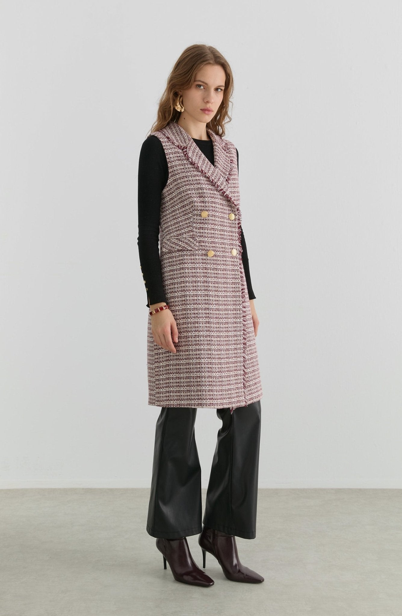 Püsküllü Bordo Tüvit Yelek - Fatma Atasoy