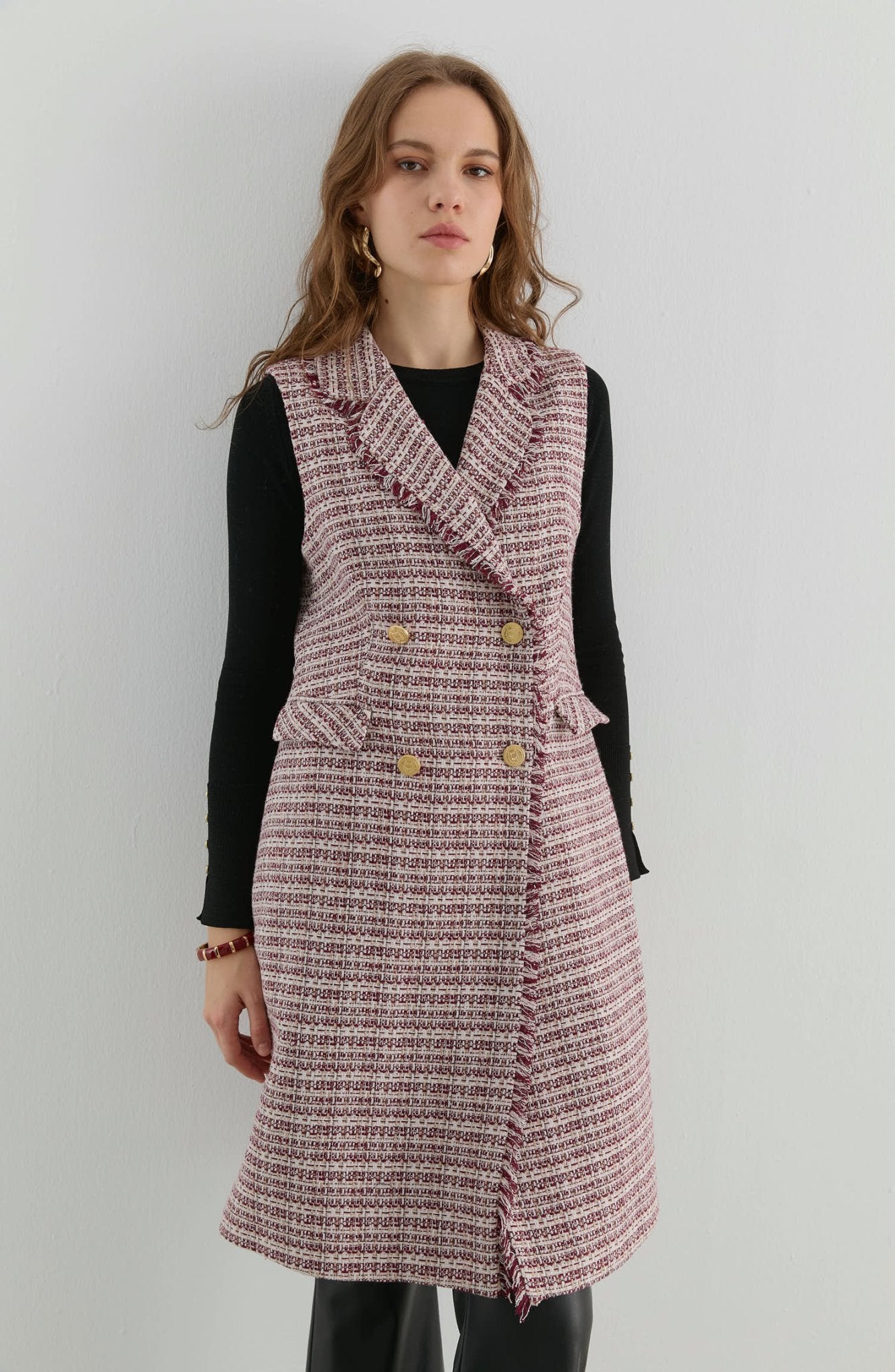 Püsküllü Bordo Tüvit Yelek - Fatma Atasoy