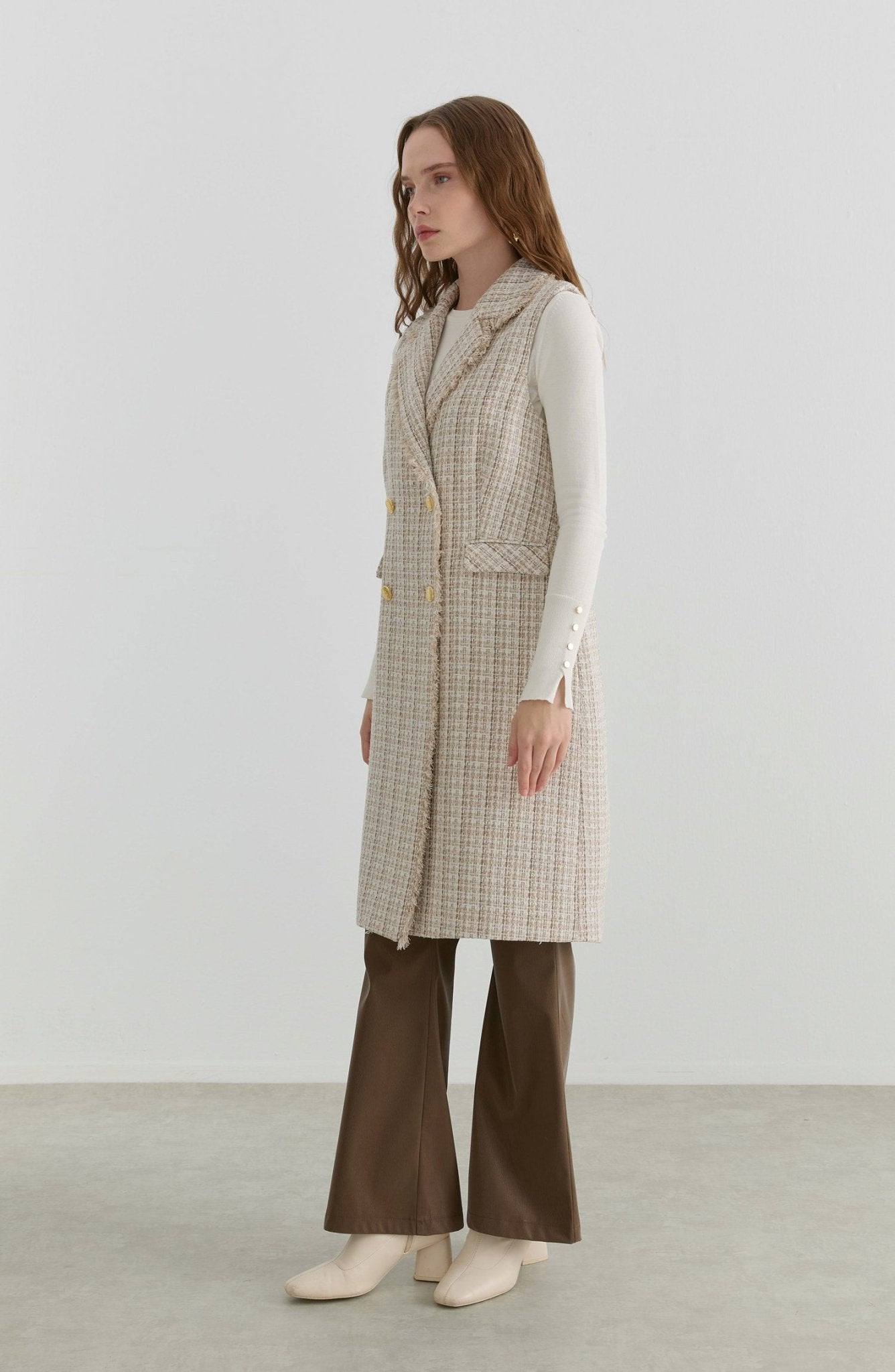 Püsküllü Sütlü Kahve Tüvit Yelek - Fatma Atasoy