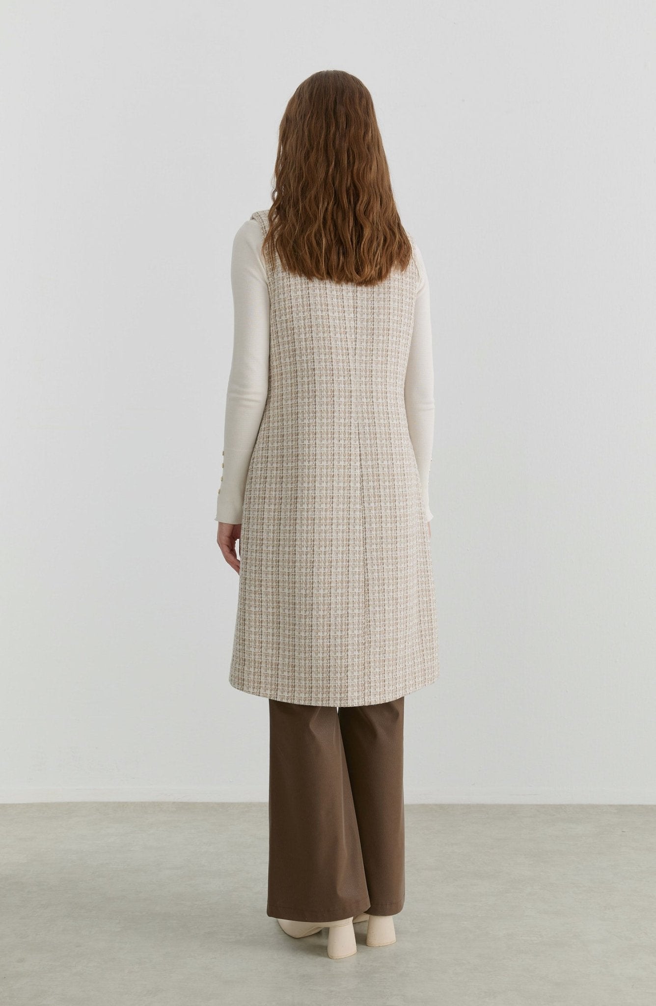 Püsküllü Sütlü Kahve Tüvit Yelek - Fatma Atasoy