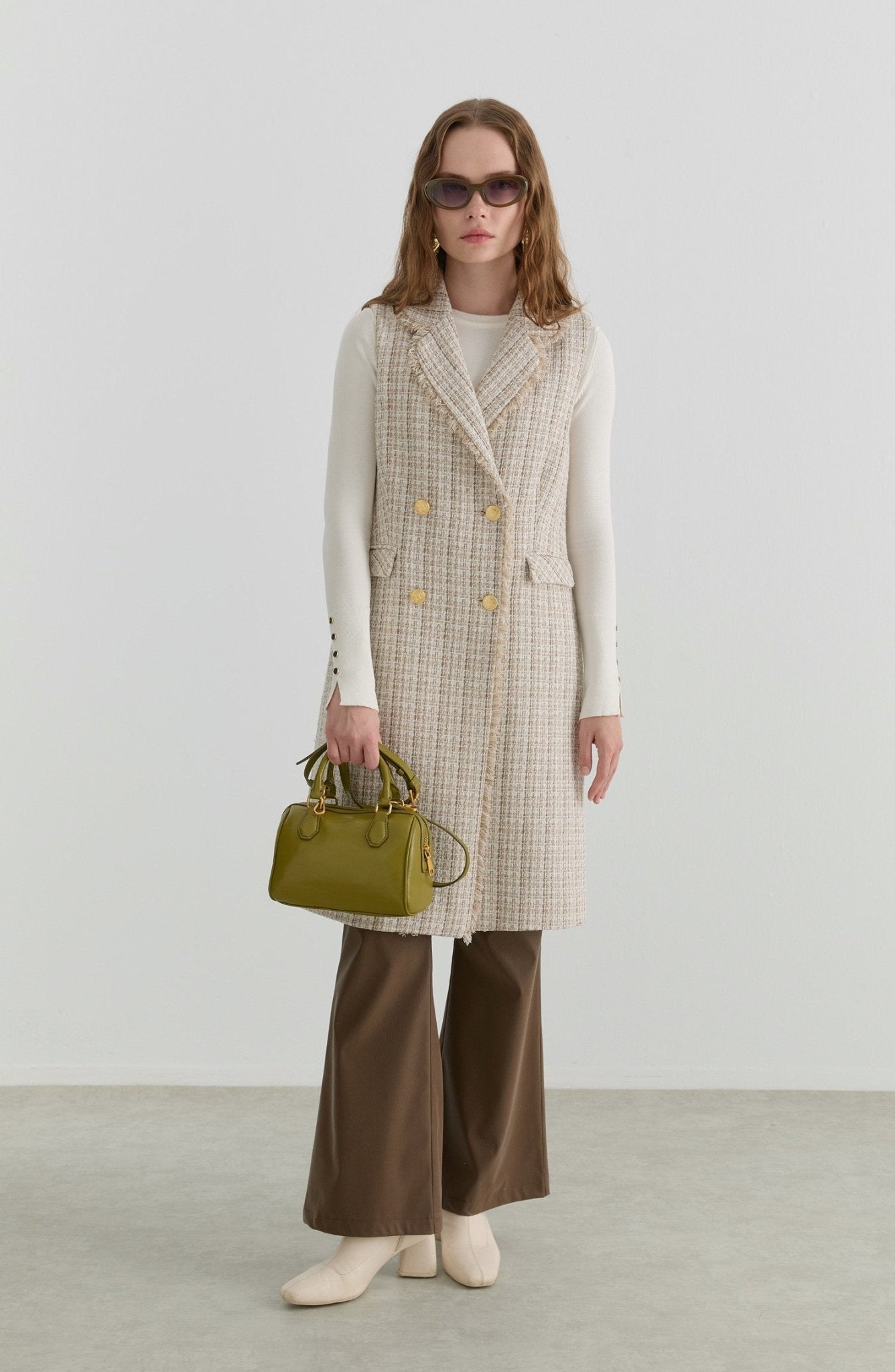 Püsküllü Sütlü Kahve Tüvit Yelek - Fatma Atasoy