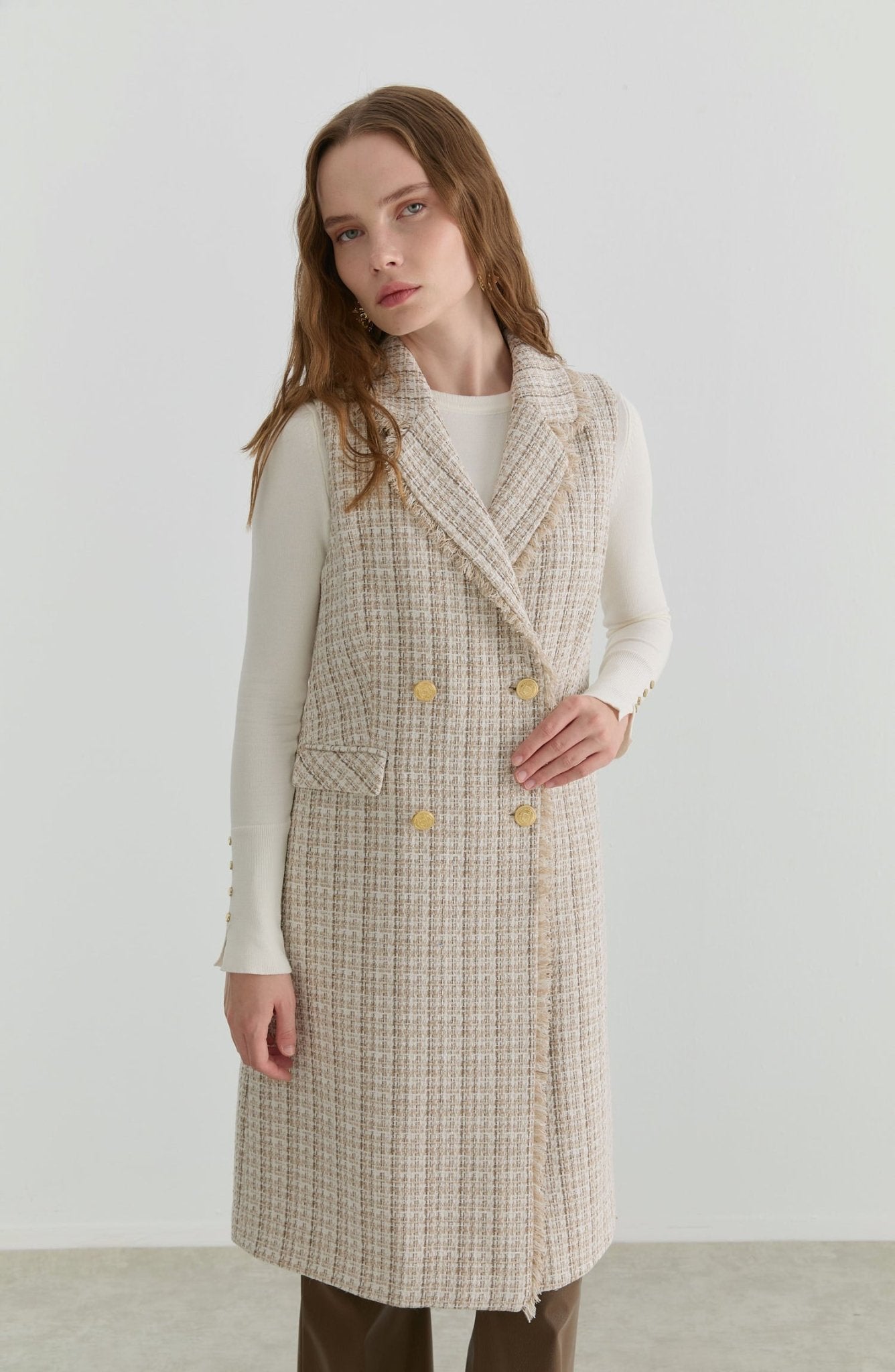 Püsküllü Sütlü Kahve Tüvit Yelek - Fatma Atasoy