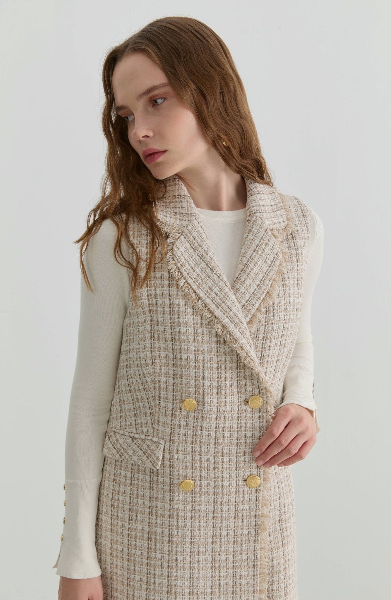 Püsküllü Sütlü Kahve Tüvit Yelek - Fatma Atasoy