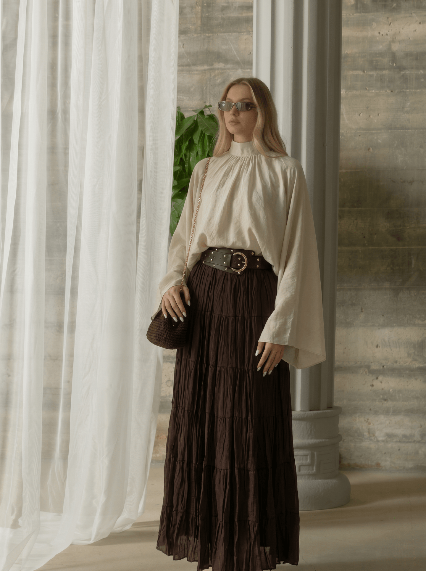 Reglan Kol Taş Dökümlü Pamuk Gömlek Bluz - Fatma Atasoy