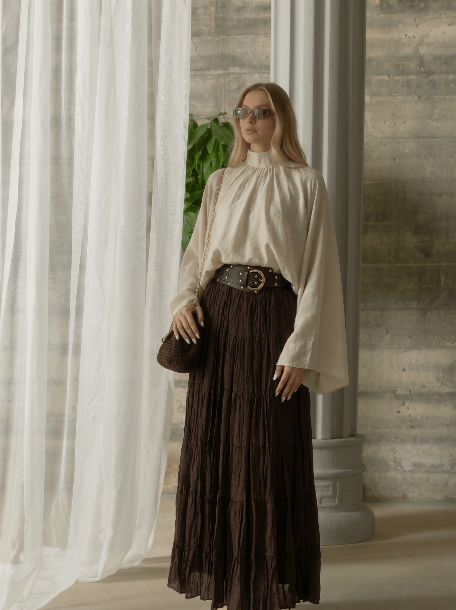 Reglan Kol Taş Dökümlü Pamuk Gömlek Bluz - Fatma Atasoy