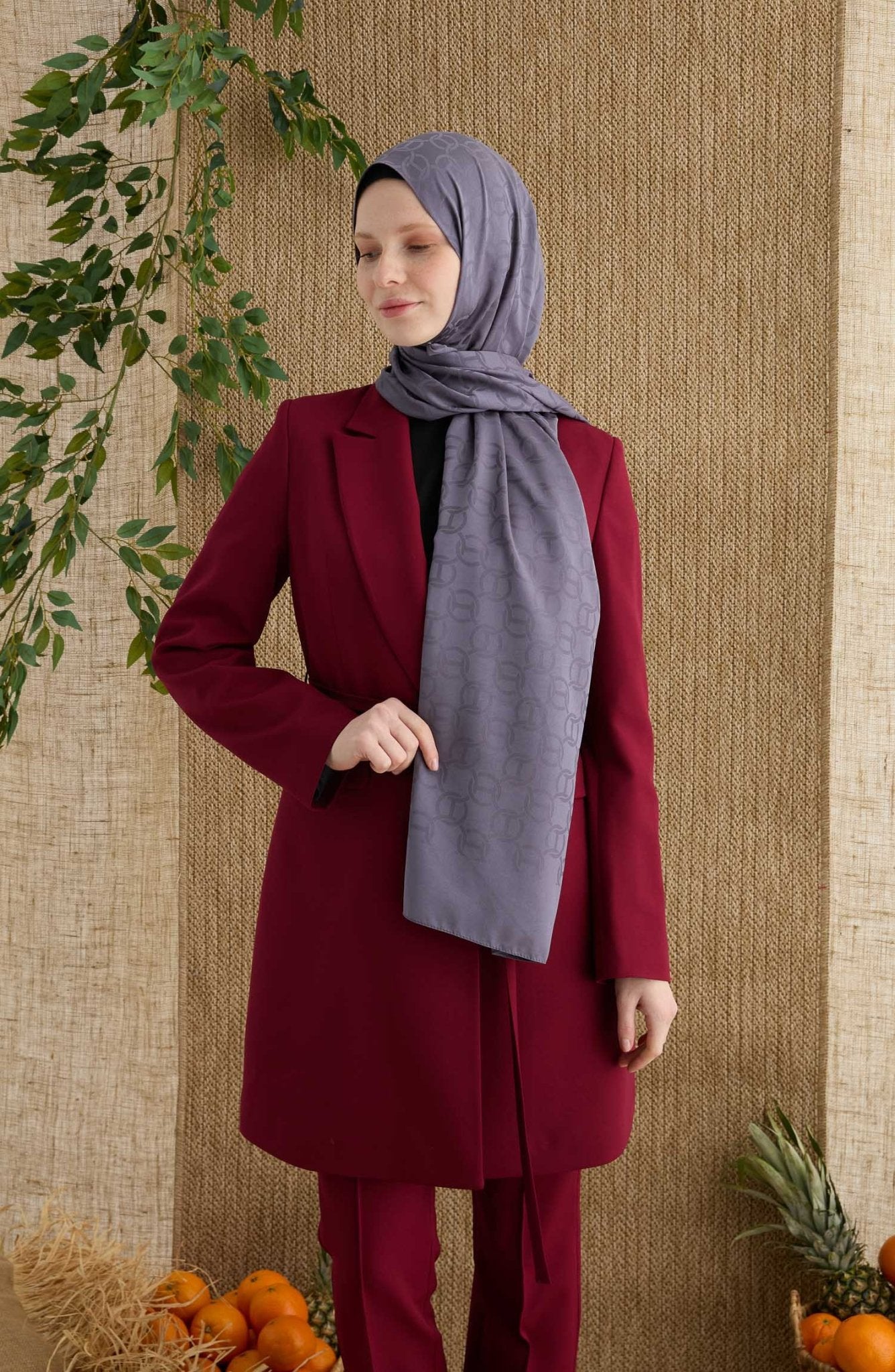 Ring Antrasit Jakarlı Şal - Fatma Atasoy