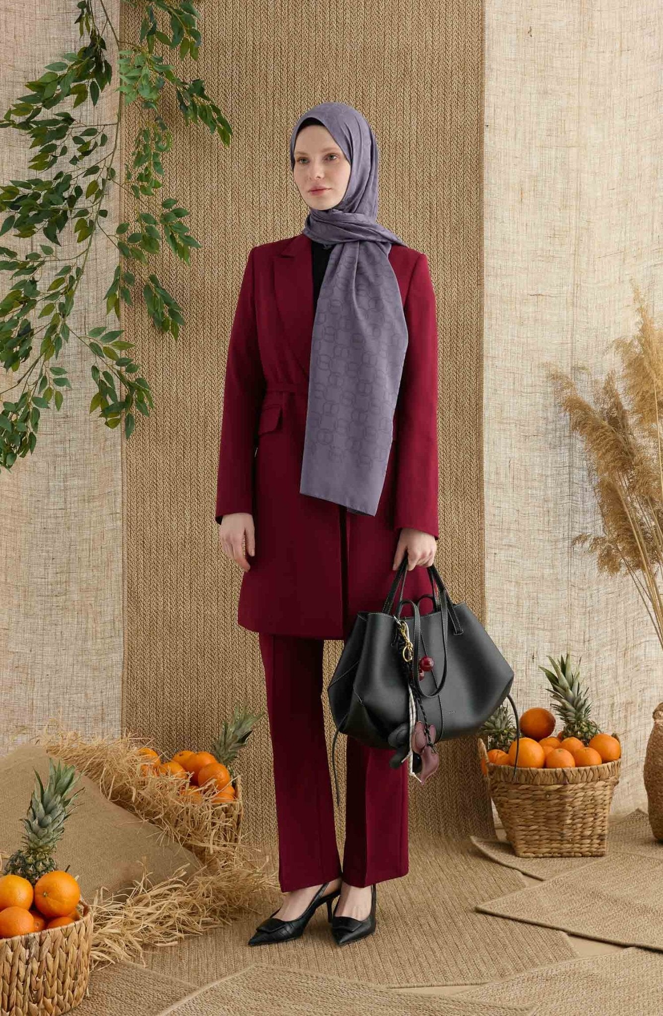 Ring Antrasit Jakarlı Şal - Fatma Atasoy