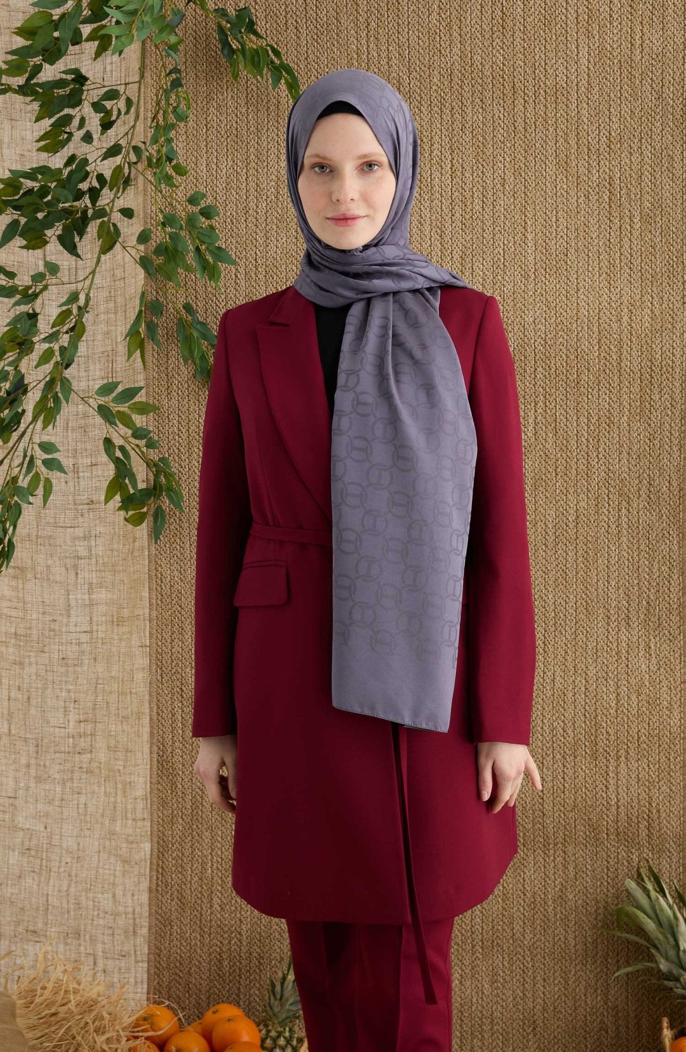Ring Antrasit Jakarlı Şal - Fatma Atasoy