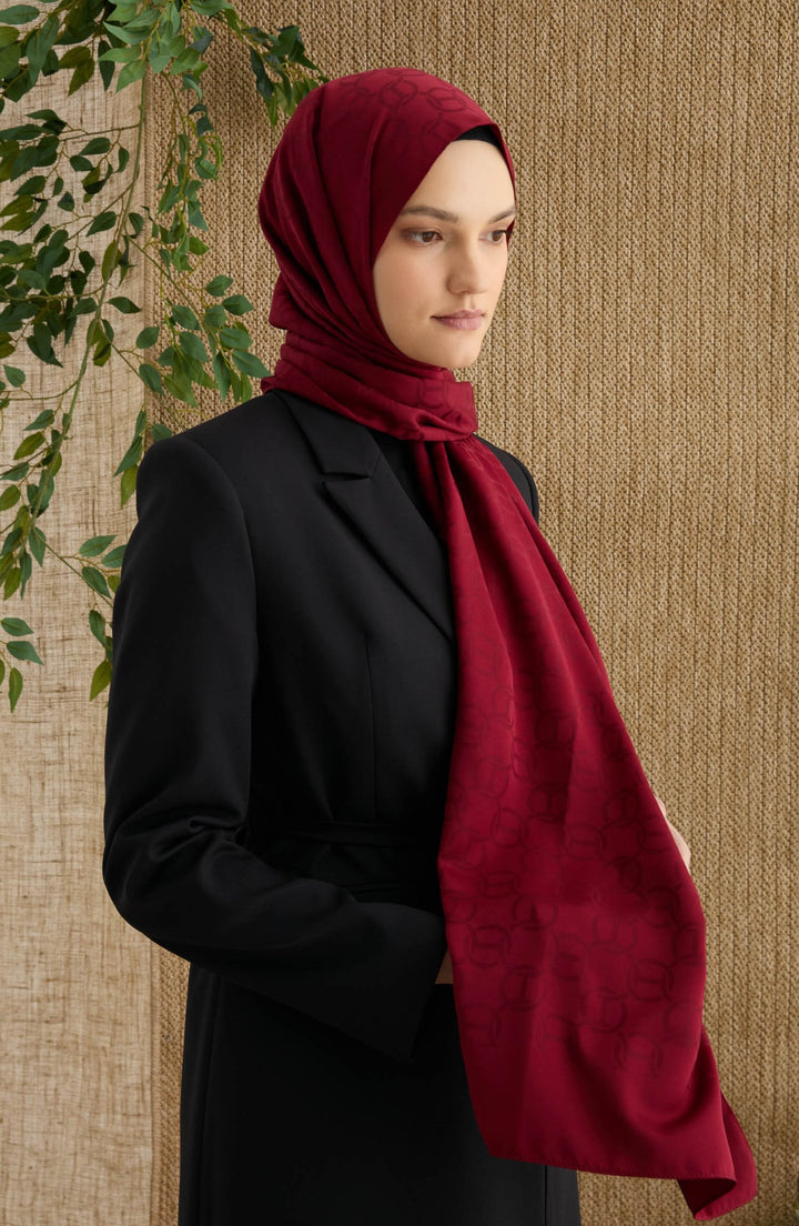 Ring Bordo Jakarlı Şal - Fatma Atasoy