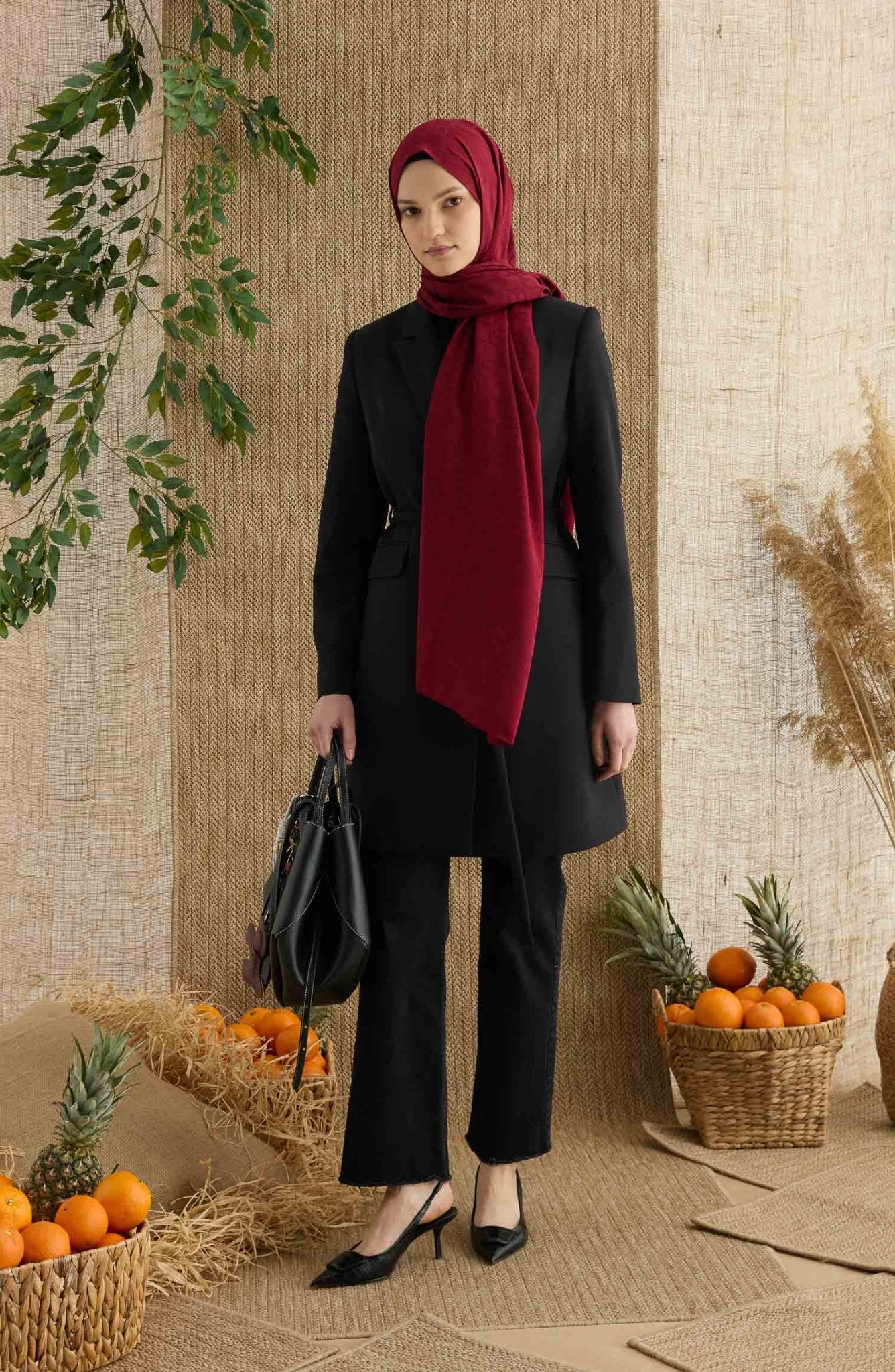 Ring Bordo Jakarlı Şal - Fatma Atasoy