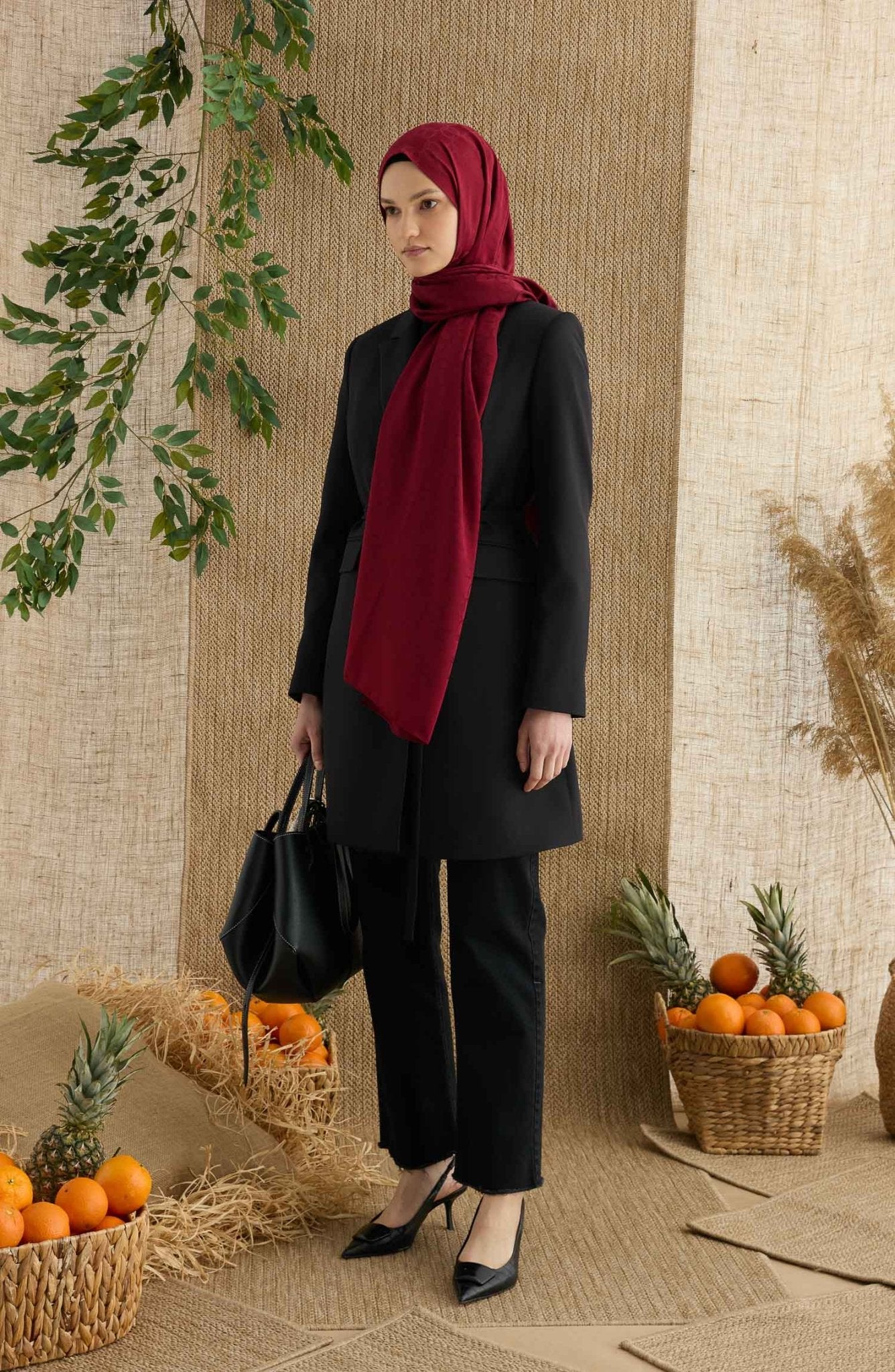 Ring Bordo Jakarlı Şal - Fatma Atasoy