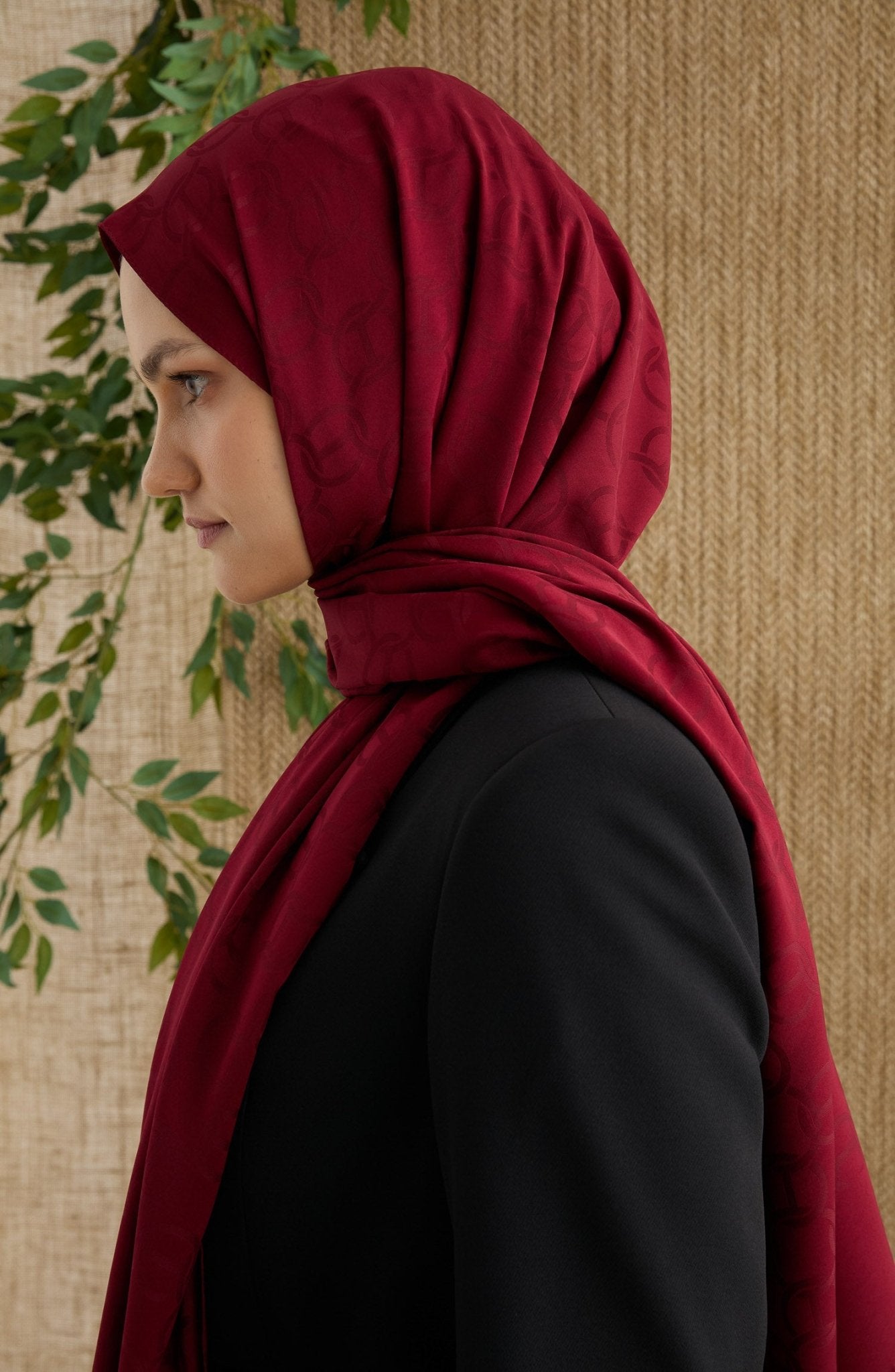 Ring Bordo Jakarlı Şal - Fatma Atasoy