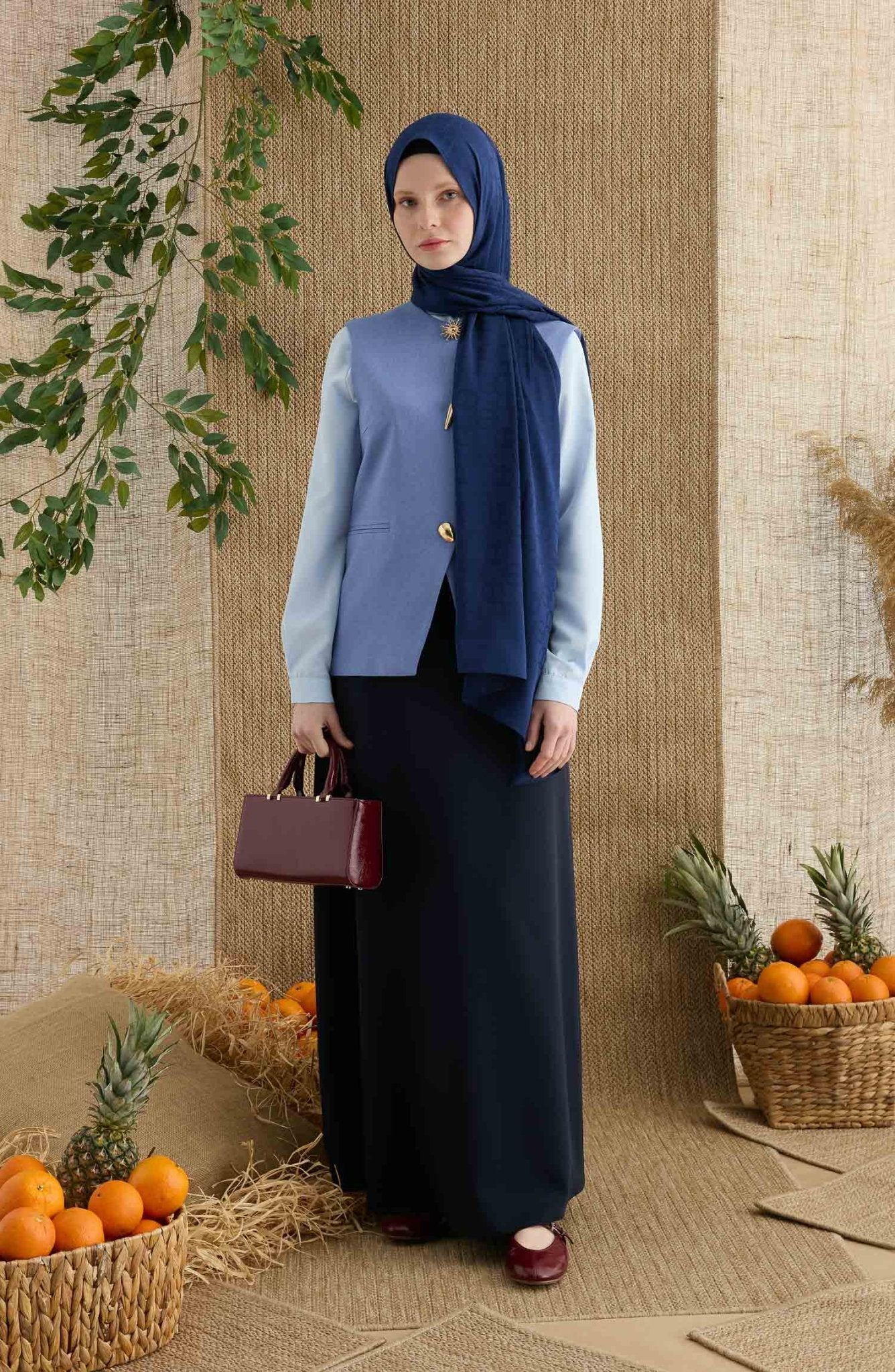 Ring Lacivert Jakarlı Şal - Fatma Atasoy