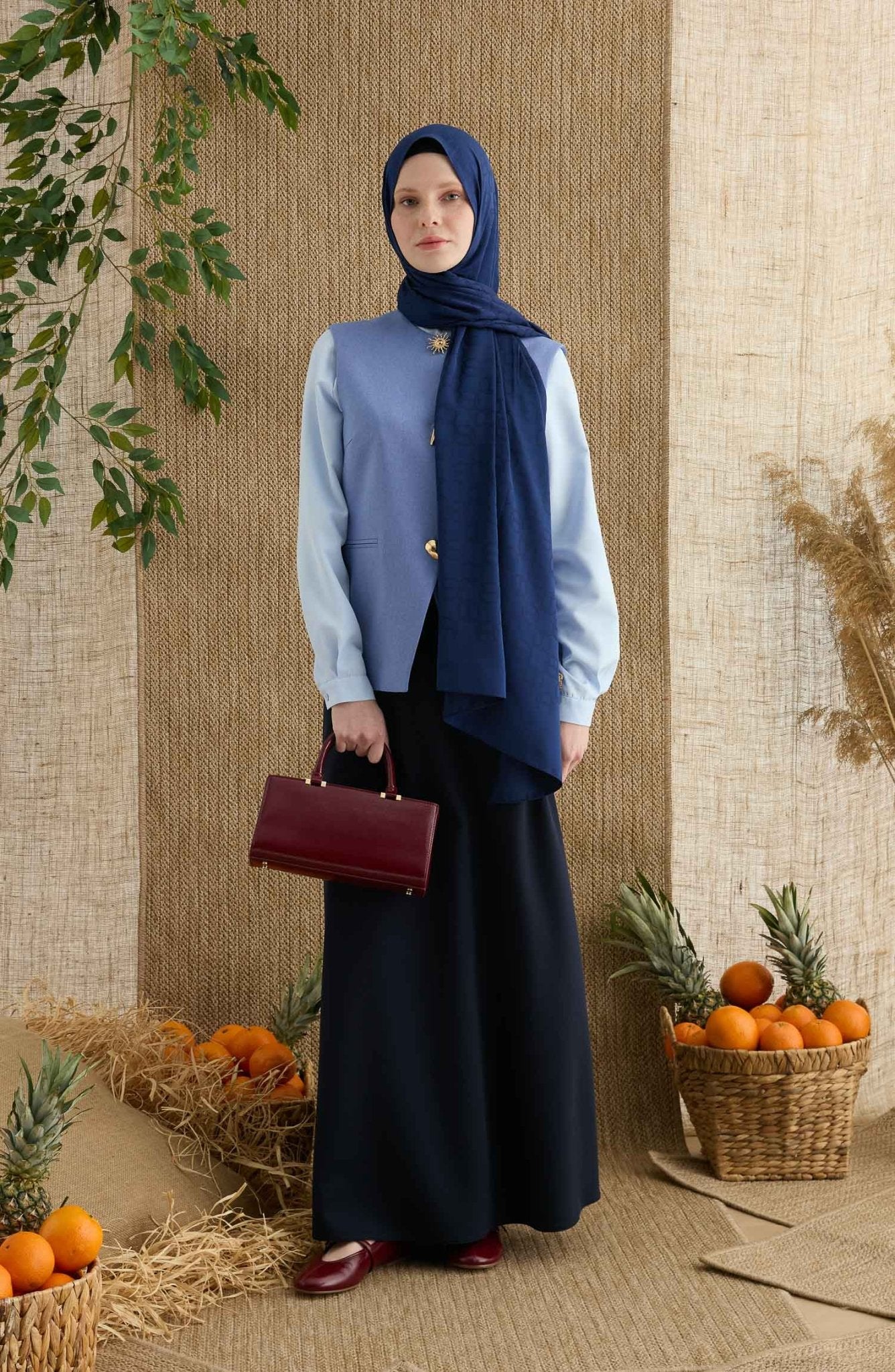 Ring Lacivert Jakarlı Şal - Fatma Atasoy