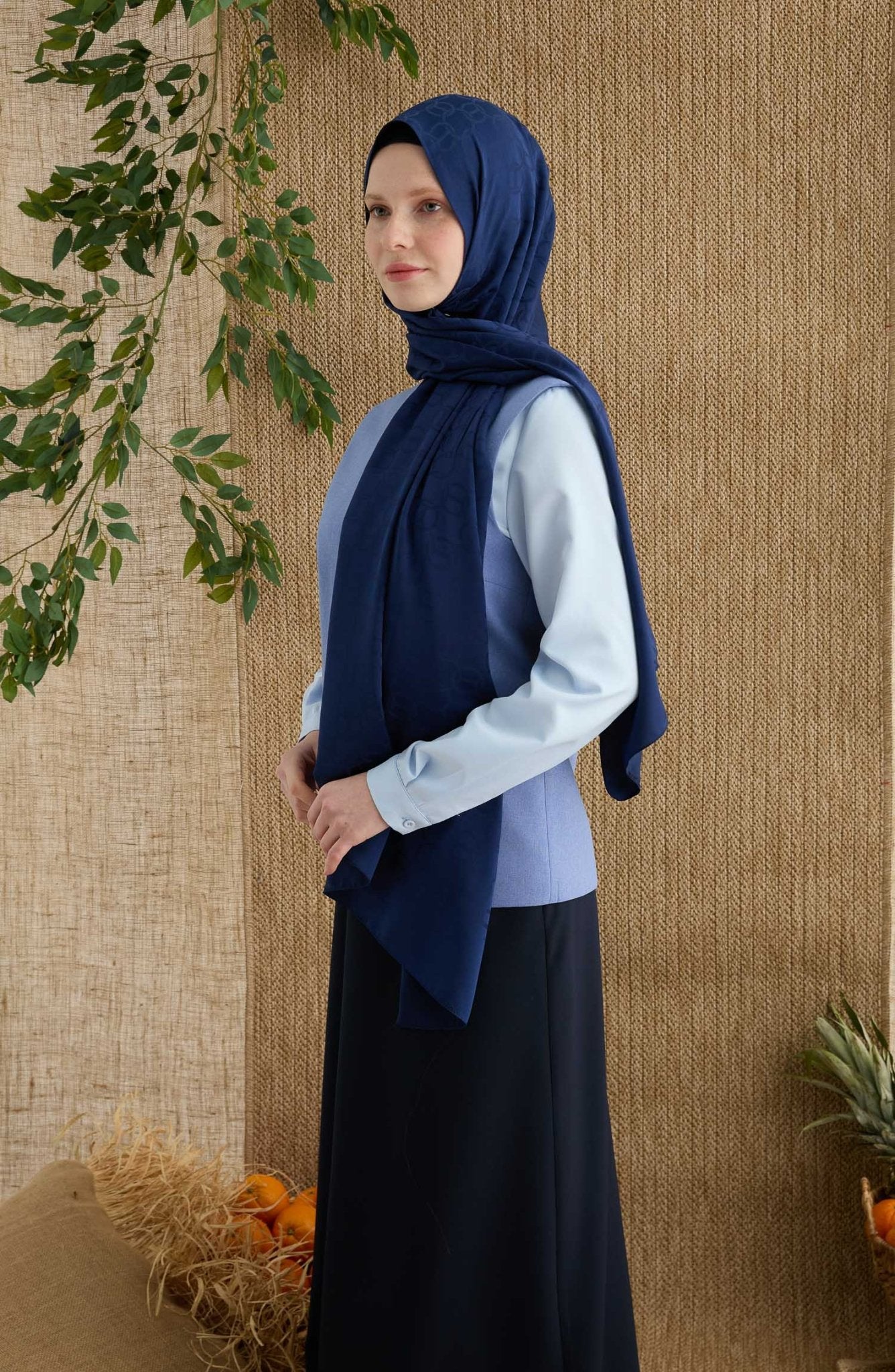 Ring Lacivert Jakarlı Şal - Fatma Atasoy