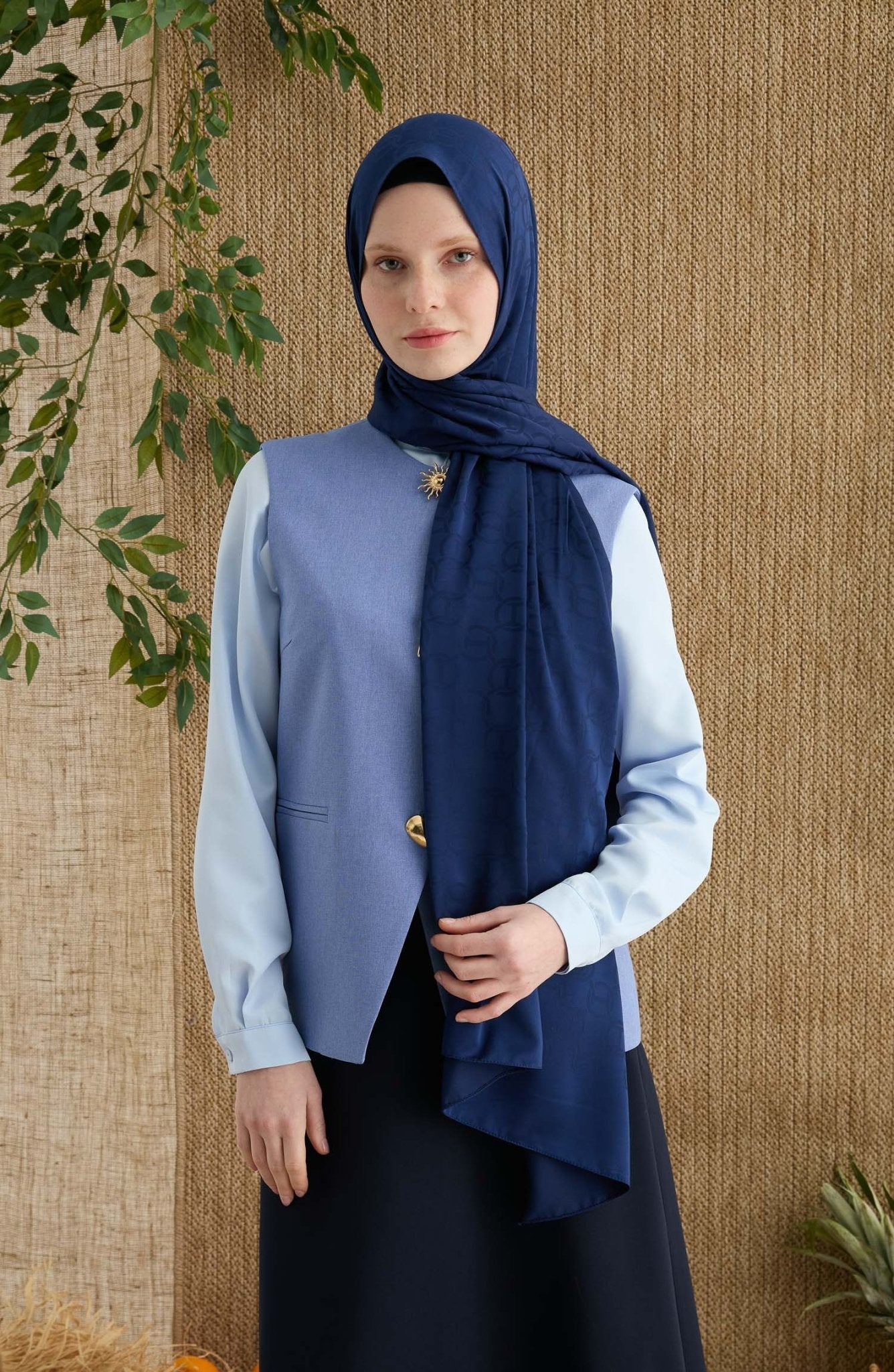 Ring Lacivert Jakarlı Şal - Fatma Atasoy