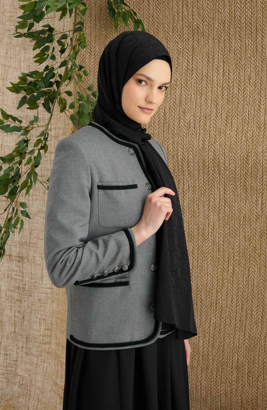 Ring Siyah Jakarlı Şal - Fatma Atasoy