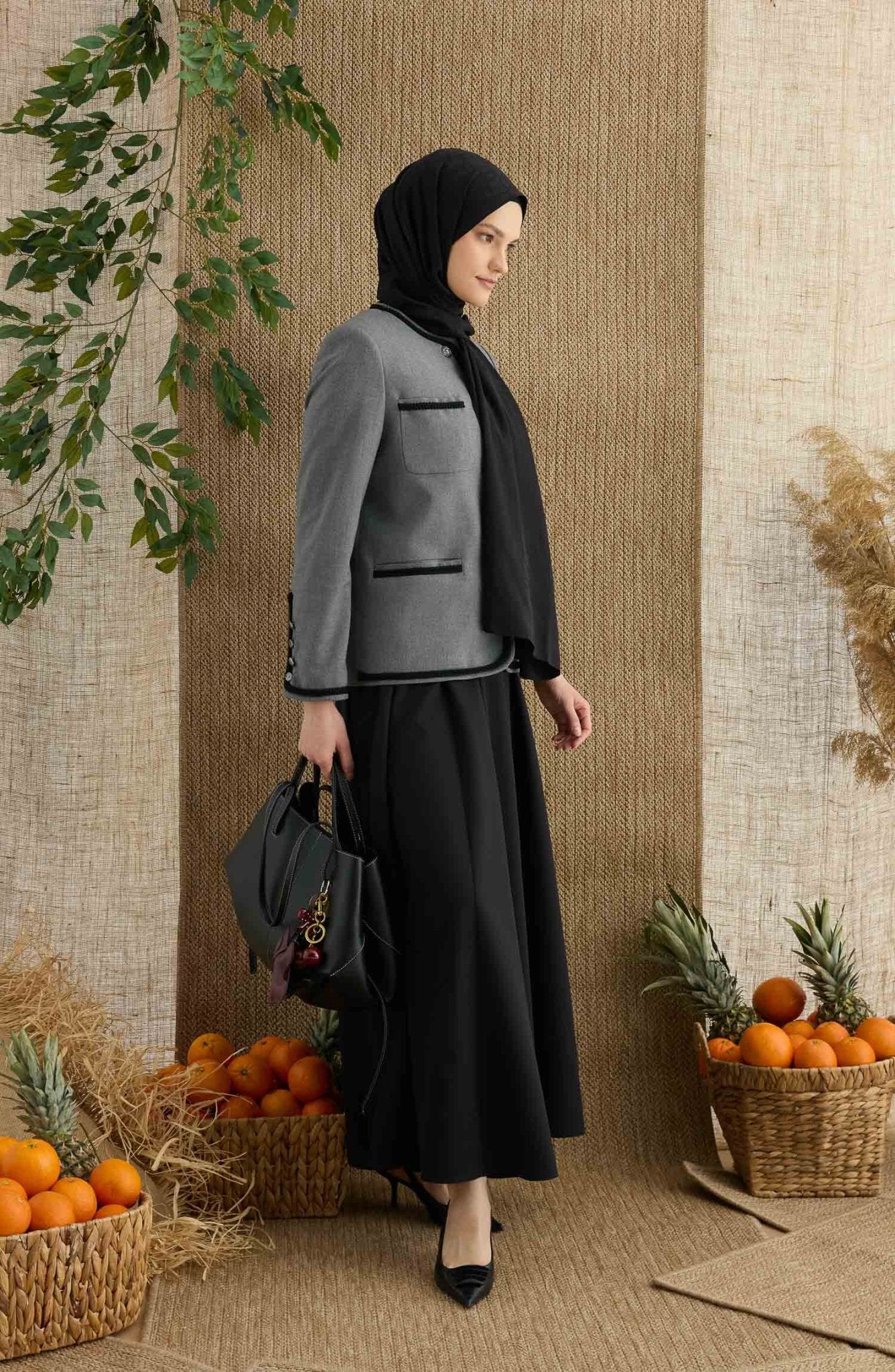 Ring Siyah Jakarlı Şal - Fatma Atasoy