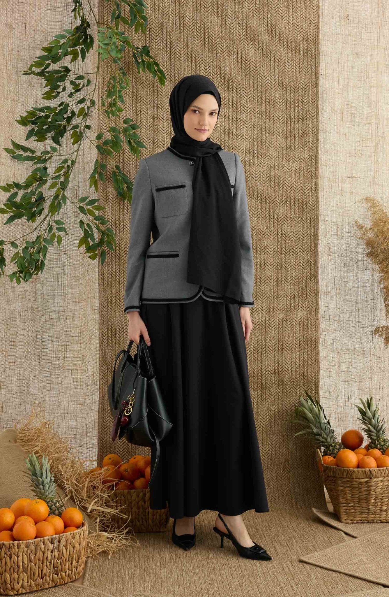 Ring Siyah Jakarlı Şal - Fatma Atasoy