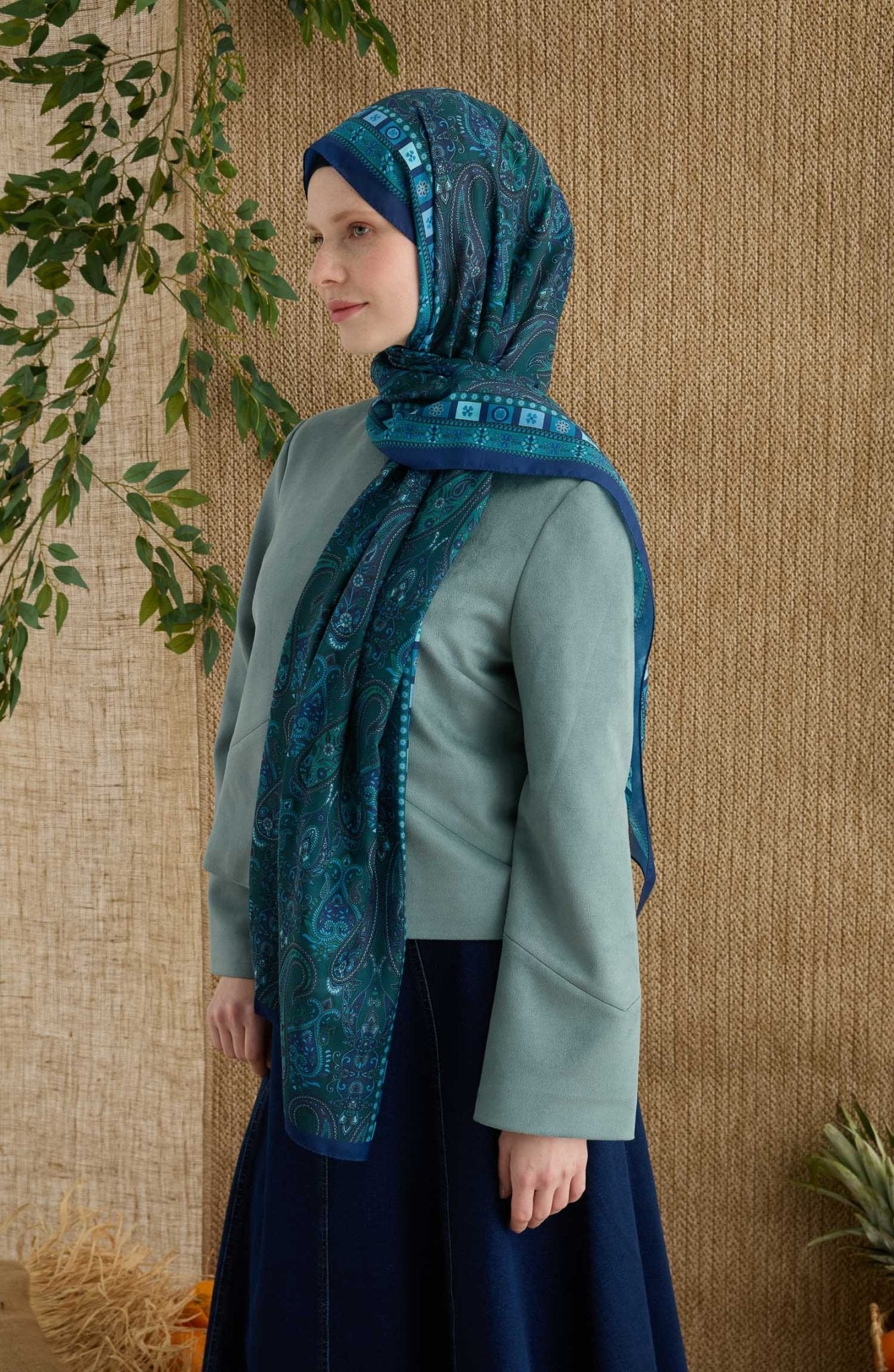 Rosalie Mavi Etnik Desen Şal - Fatma Atasoy