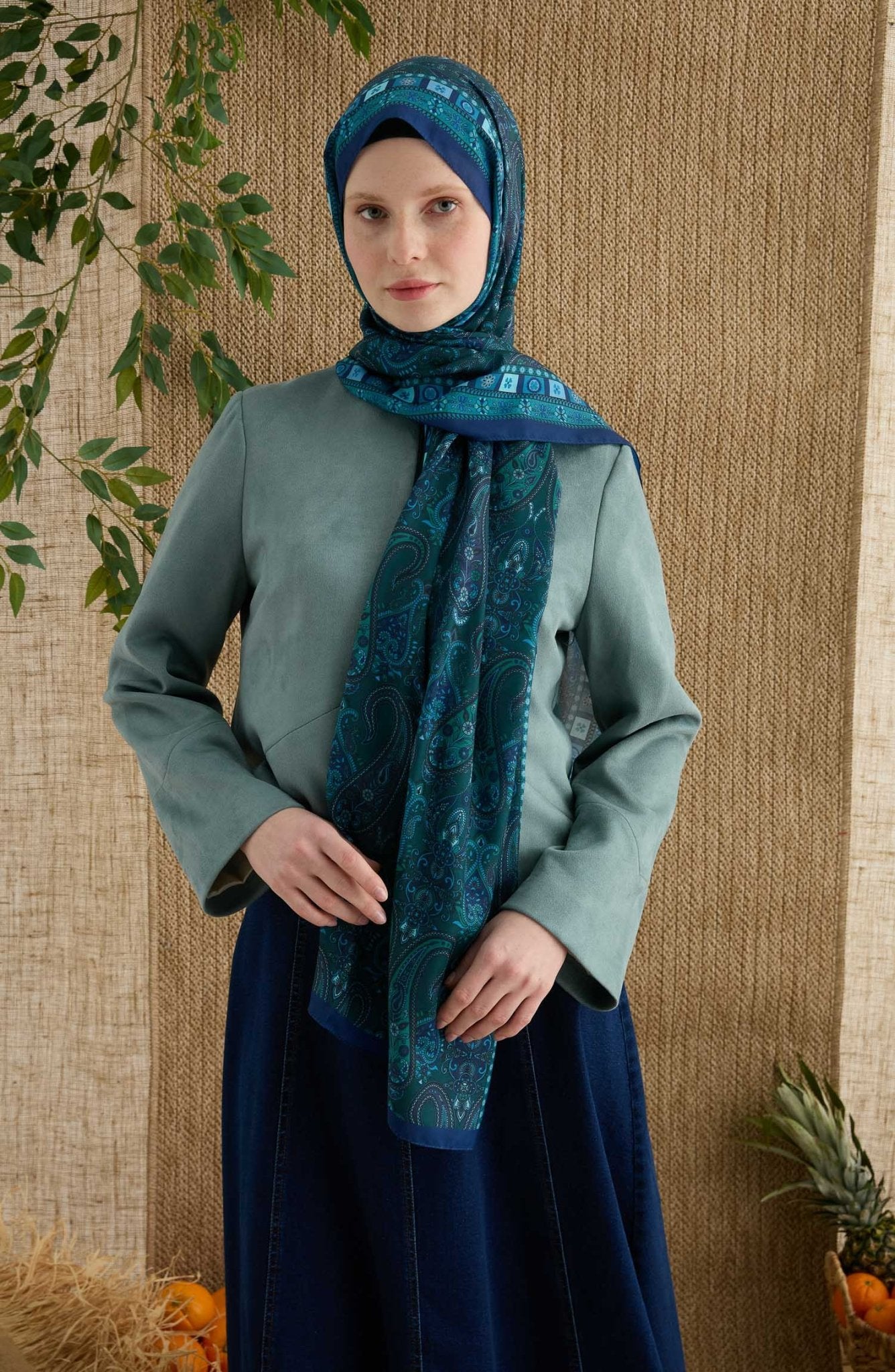 Rosalie Mavi Etnik Desen Şal - Fatma Atasoy