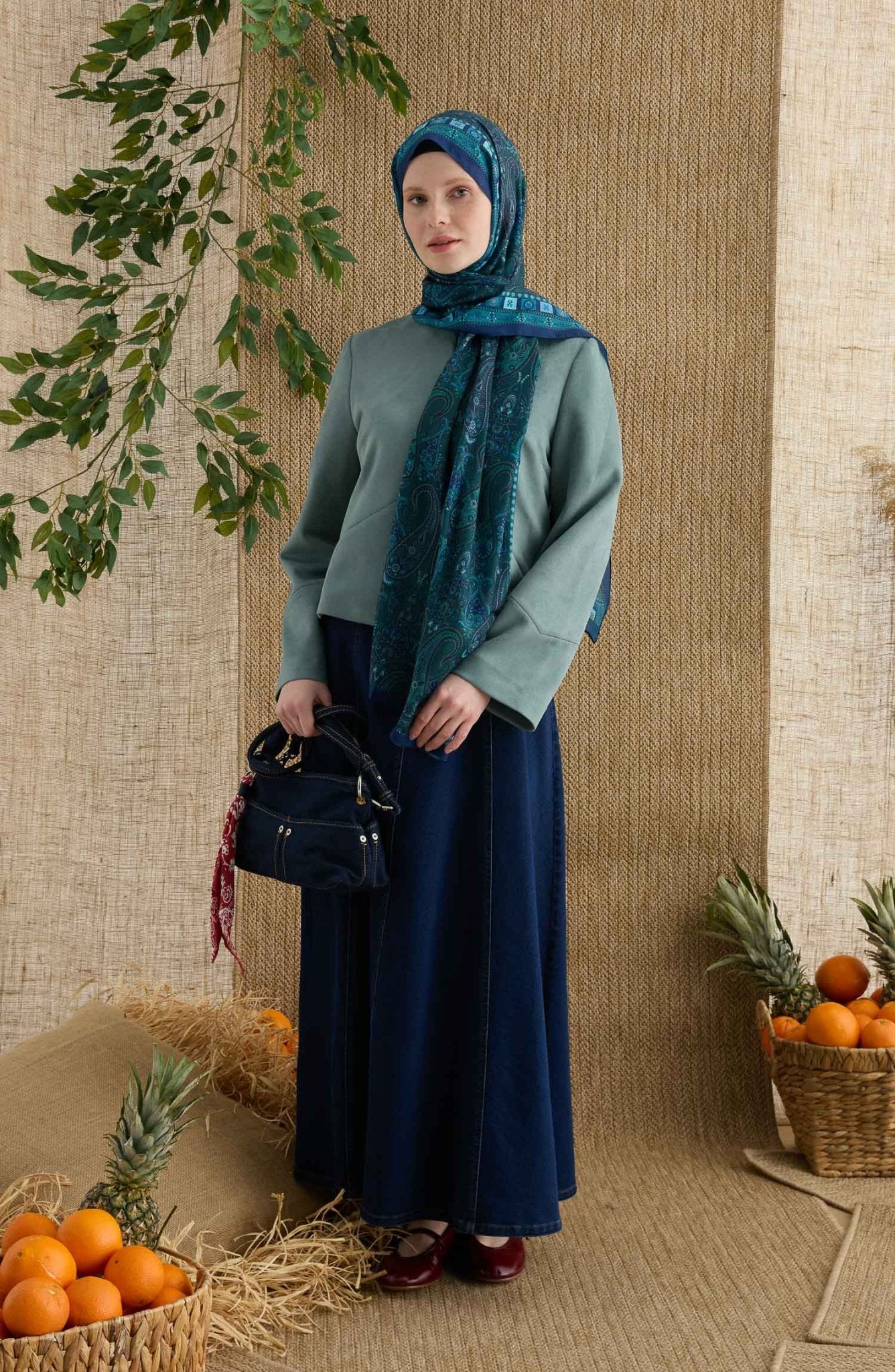 Rosalie Mavi Etnik Desen Şal - Fatma Atasoy