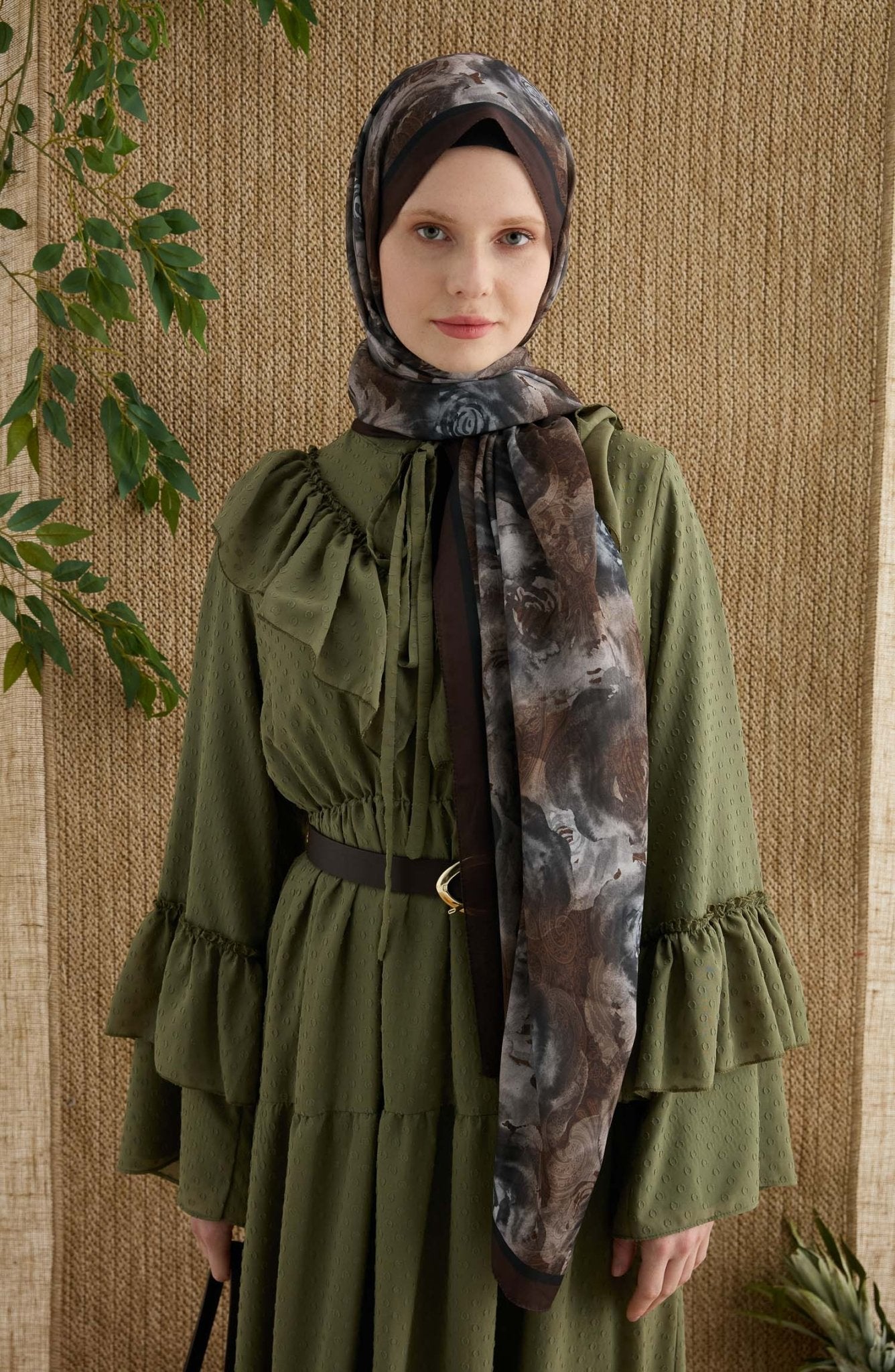 Rose Acı Kahve Desenli Şal - Fatma Atasoy