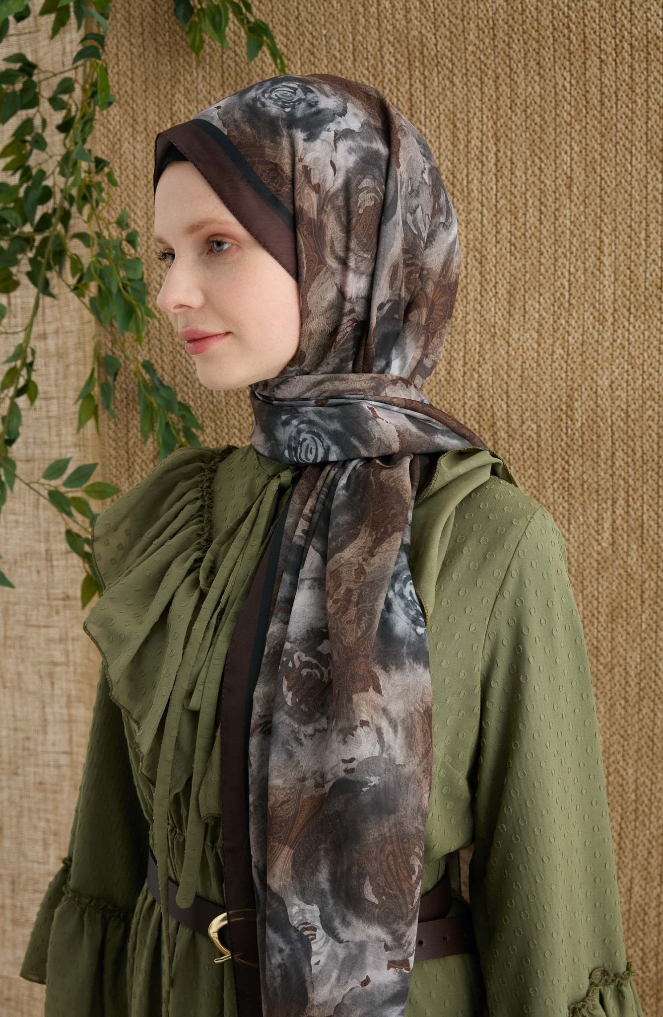 Rose Acı Kahve Desenli Şal - Fatma Atasoy