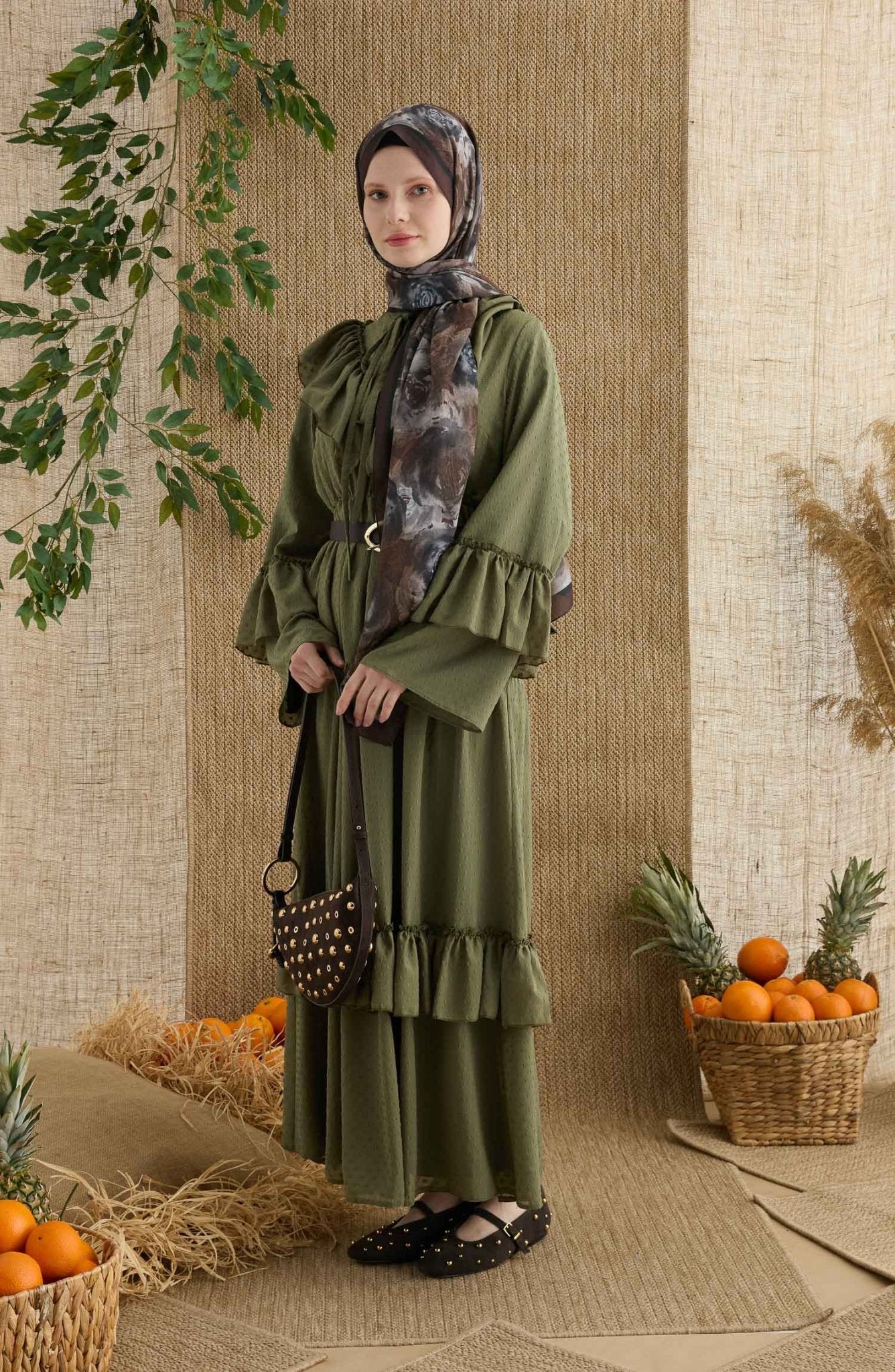 Rose Acı Kahve Desenli Şal - Fatma Atasoy