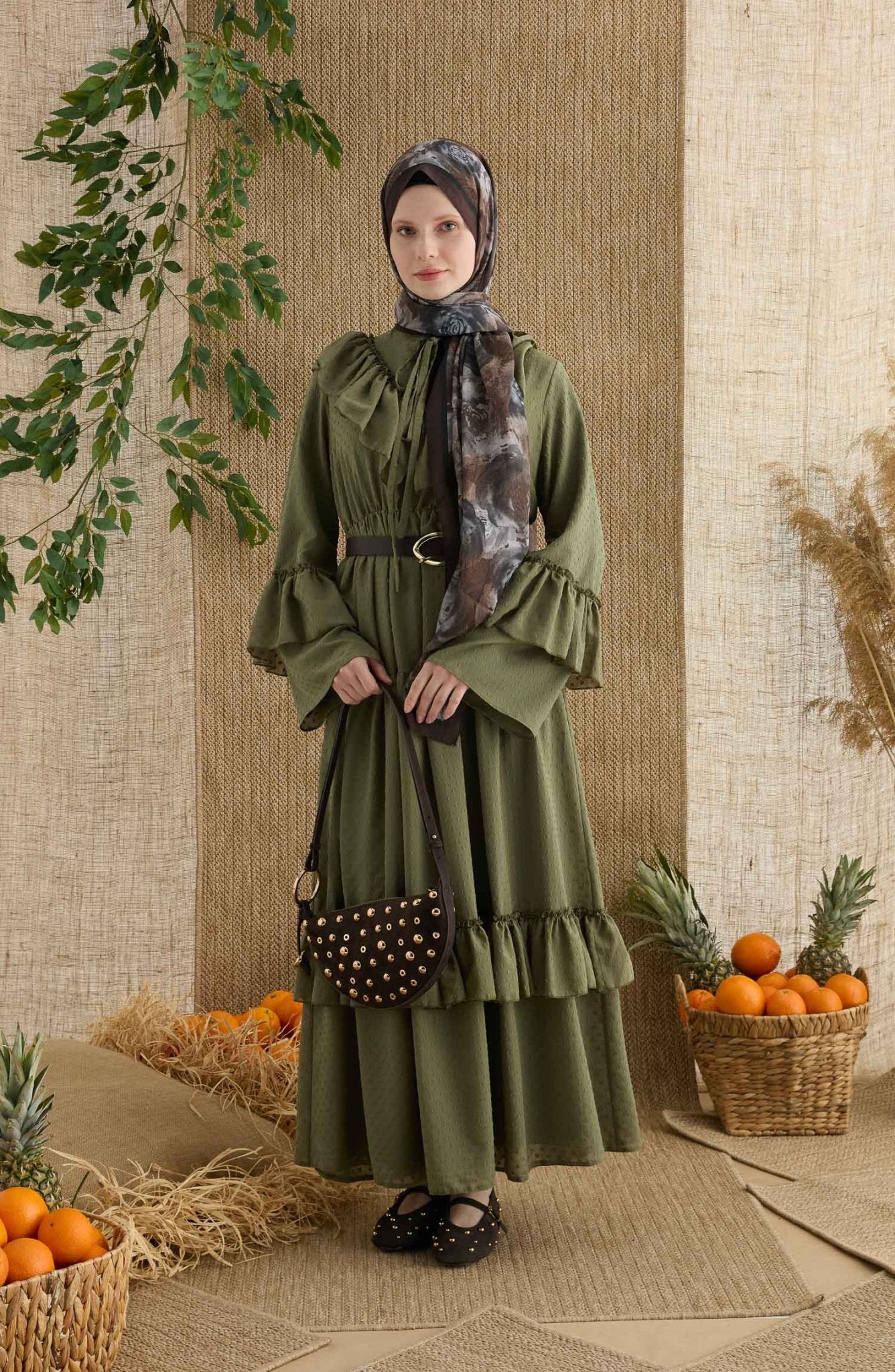 Rose Acı Kahve Desenli Şal - Fatma Atasoy