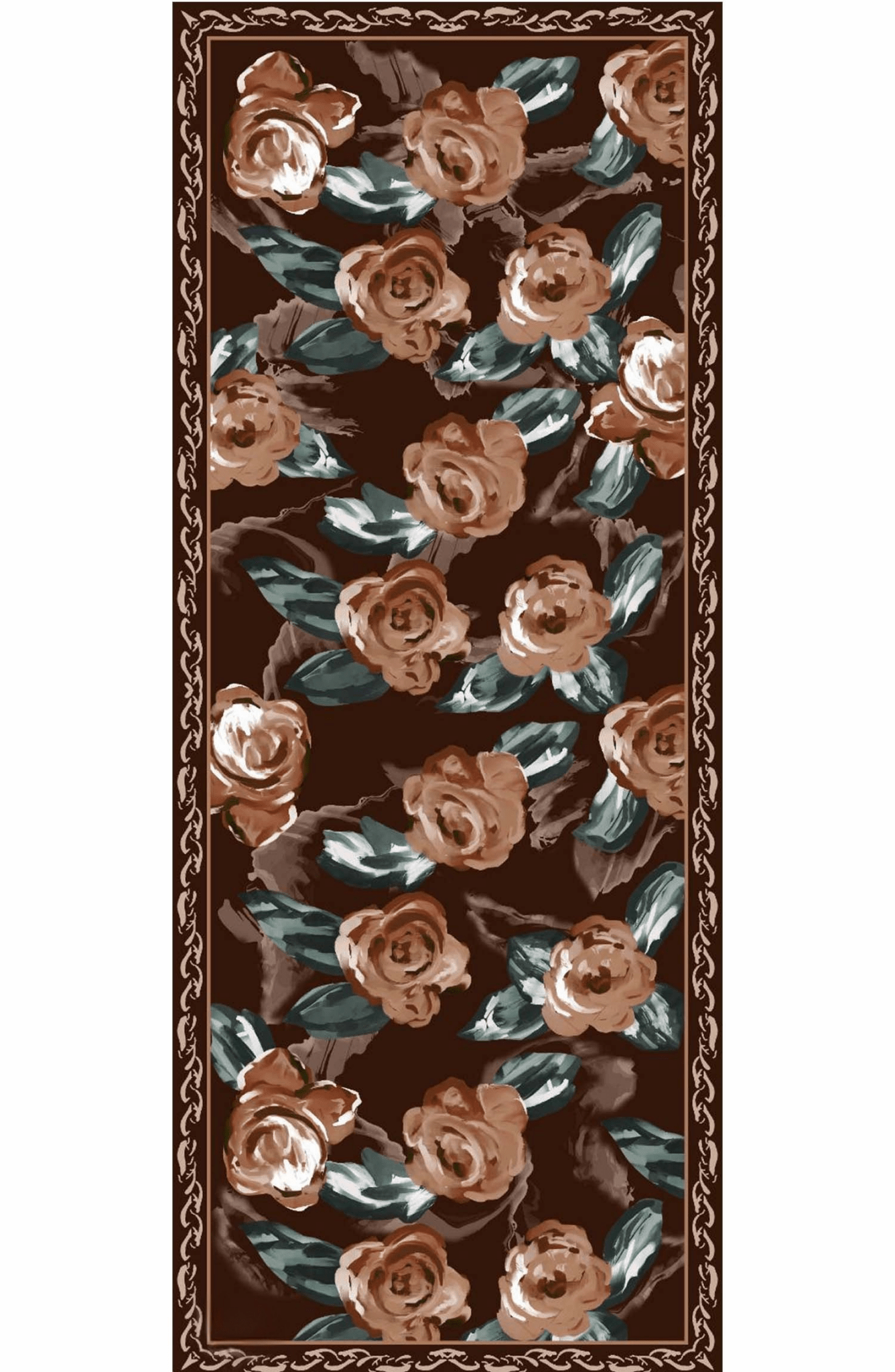 Rose Desenli Acı Kahve Crash Şal - Fatma Atasoy