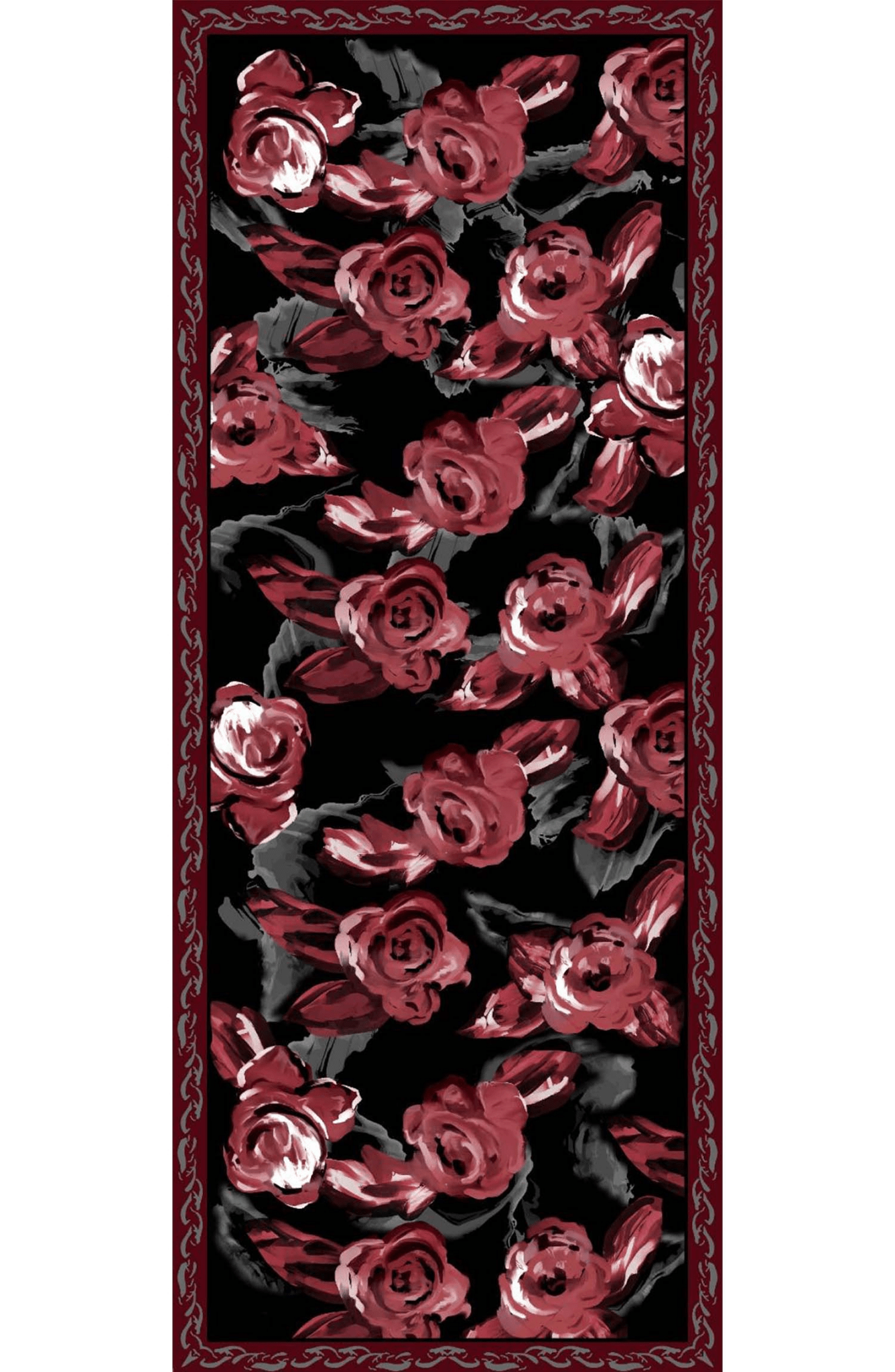 Rose Desenli Siyah Bordo Crash Şal - Fatma Atasoy