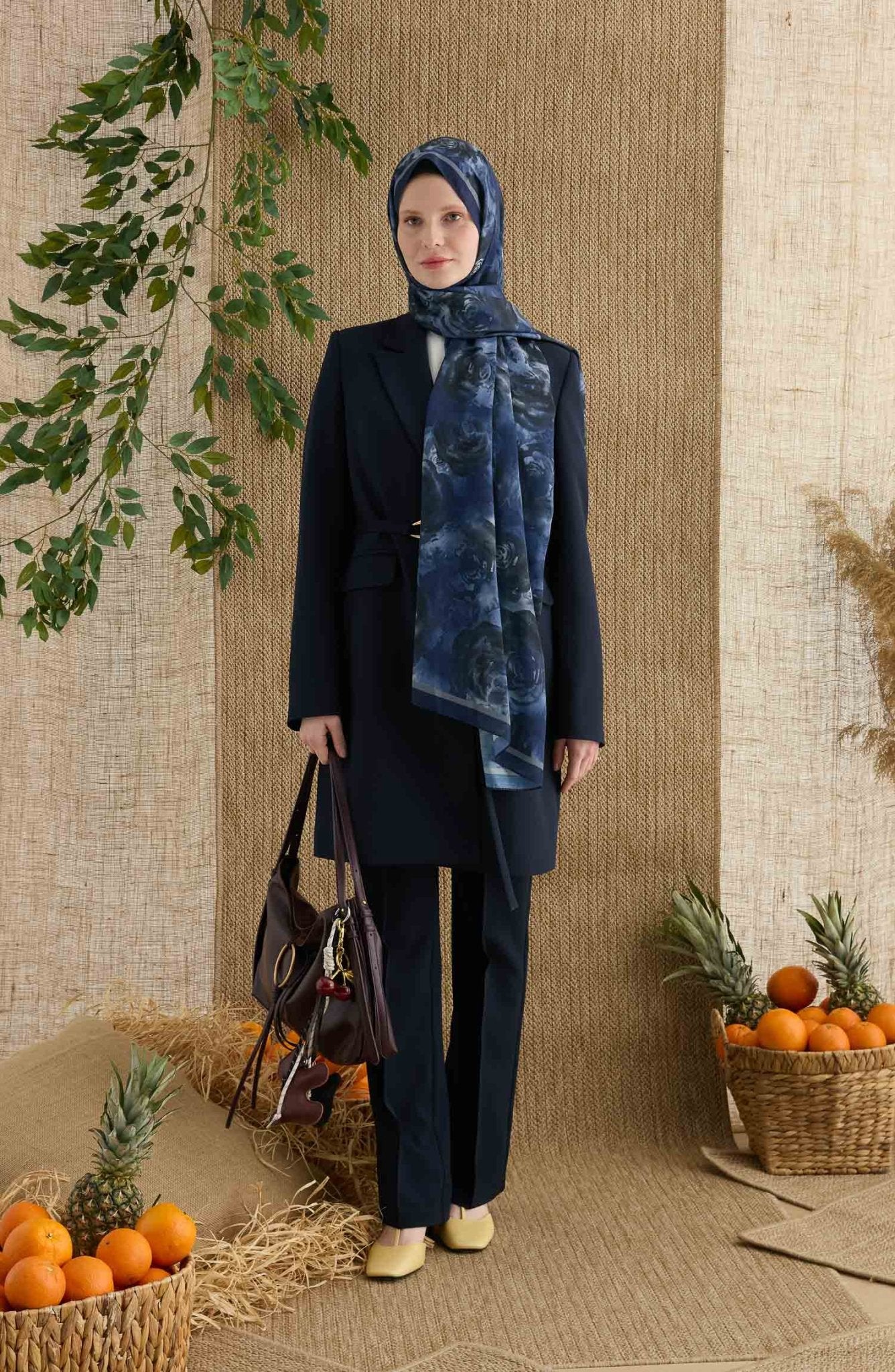 Rose İndigo Desenli Şal - Fatma Atasoy