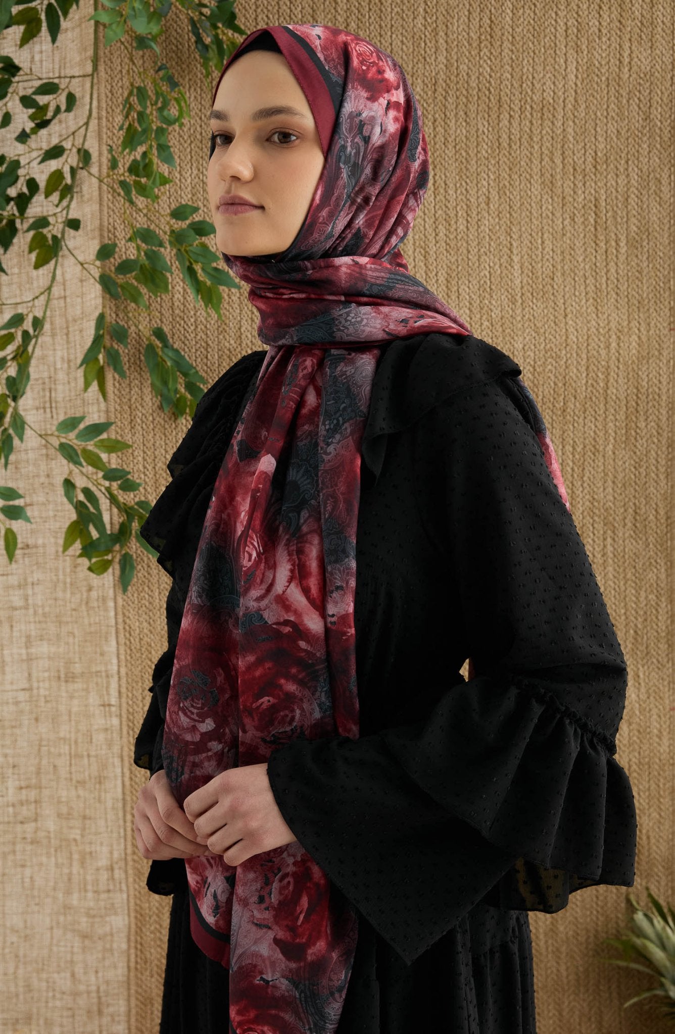 Rose Kırmızı Desenli Şal - Fatma Atasoy