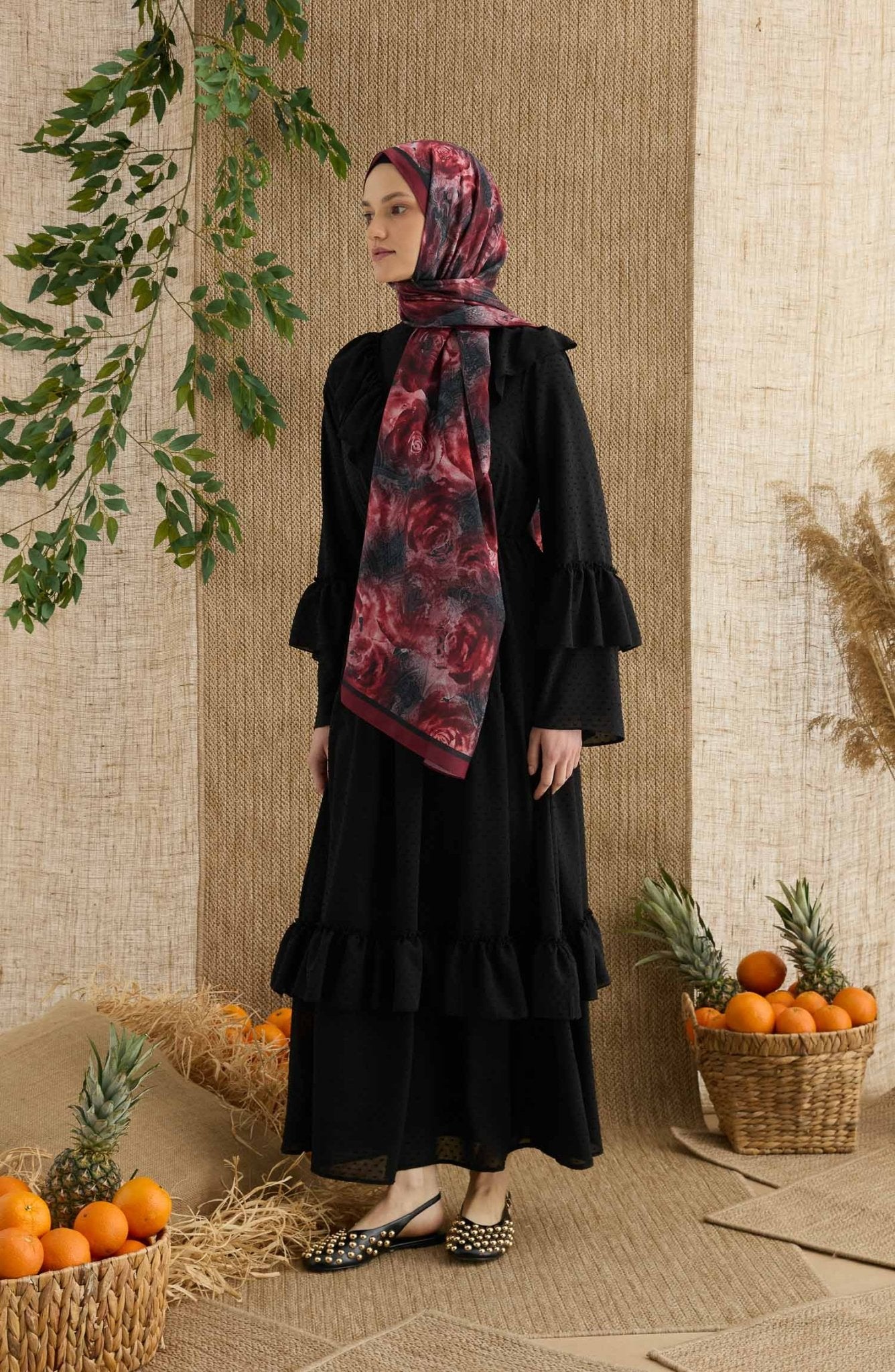Rose Kırmızı Desenli Şal - Fatma Atasoy