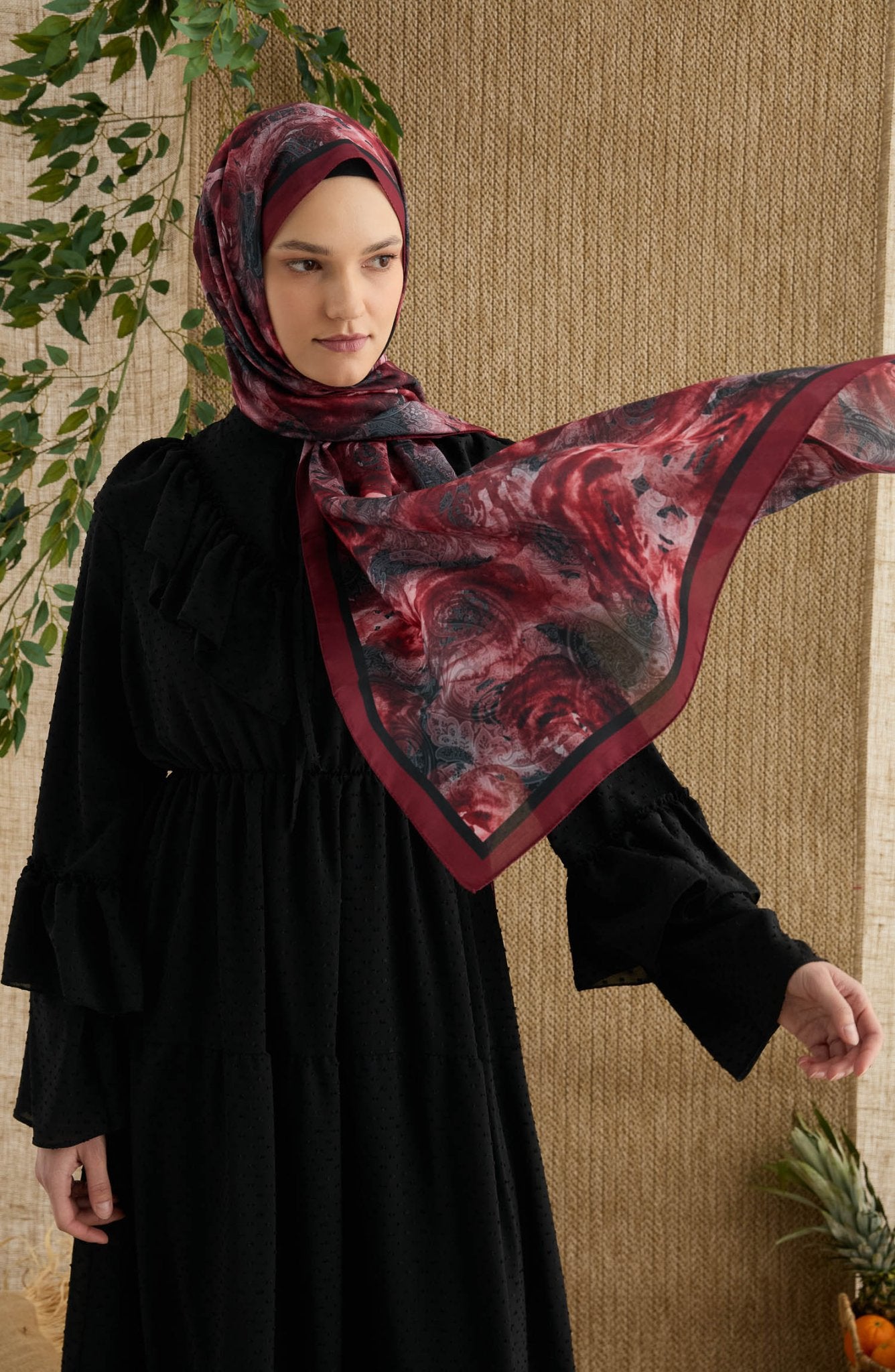 Rose Kırmızı Desenli Şal - Fatma Atasoy
