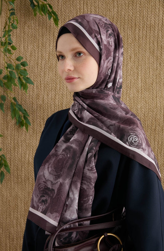 Rose Mürdüm Desenli Şal - Fatma Atasoy