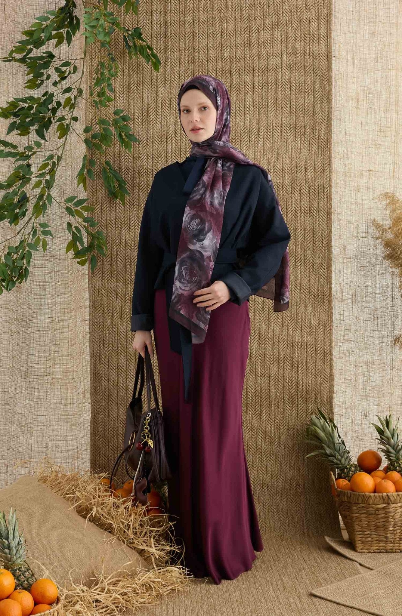Rose Vişne Desenli Şal - Fatma Atasoy