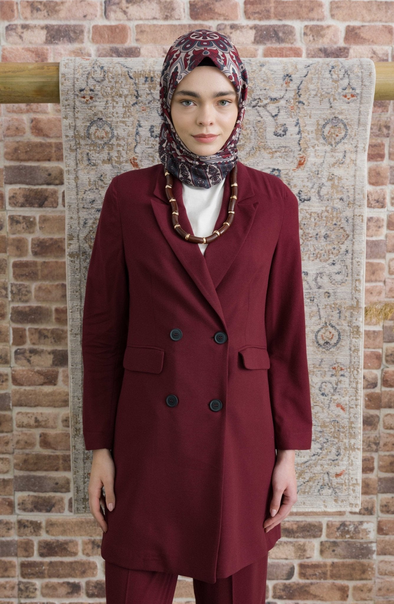 Royadia Bordo Etnik Desenli Eşarp - Fatma Atasoy