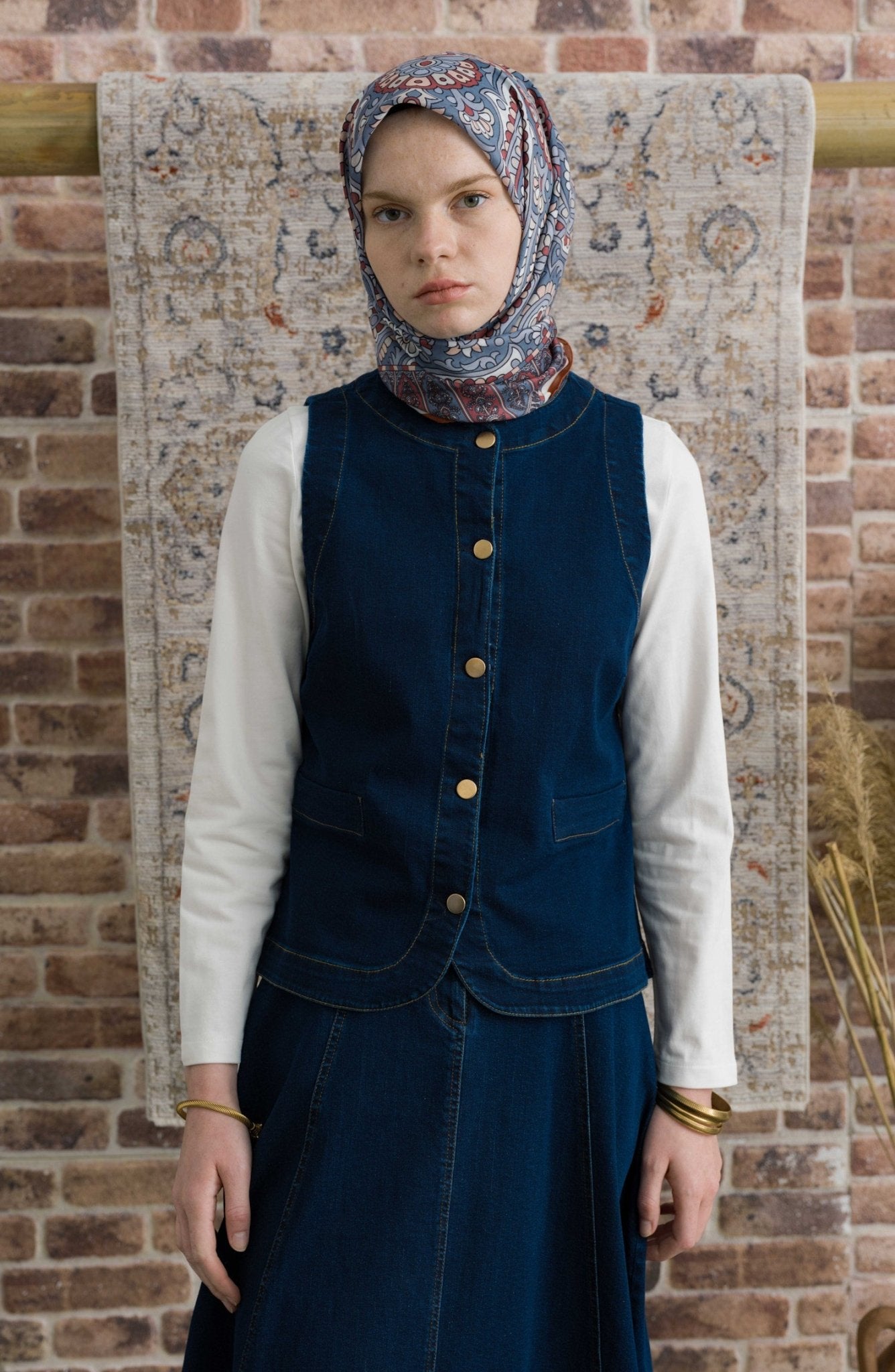 Royadia Soft Mavi Etnik Desenli Eşarp - Fatma Atasoy