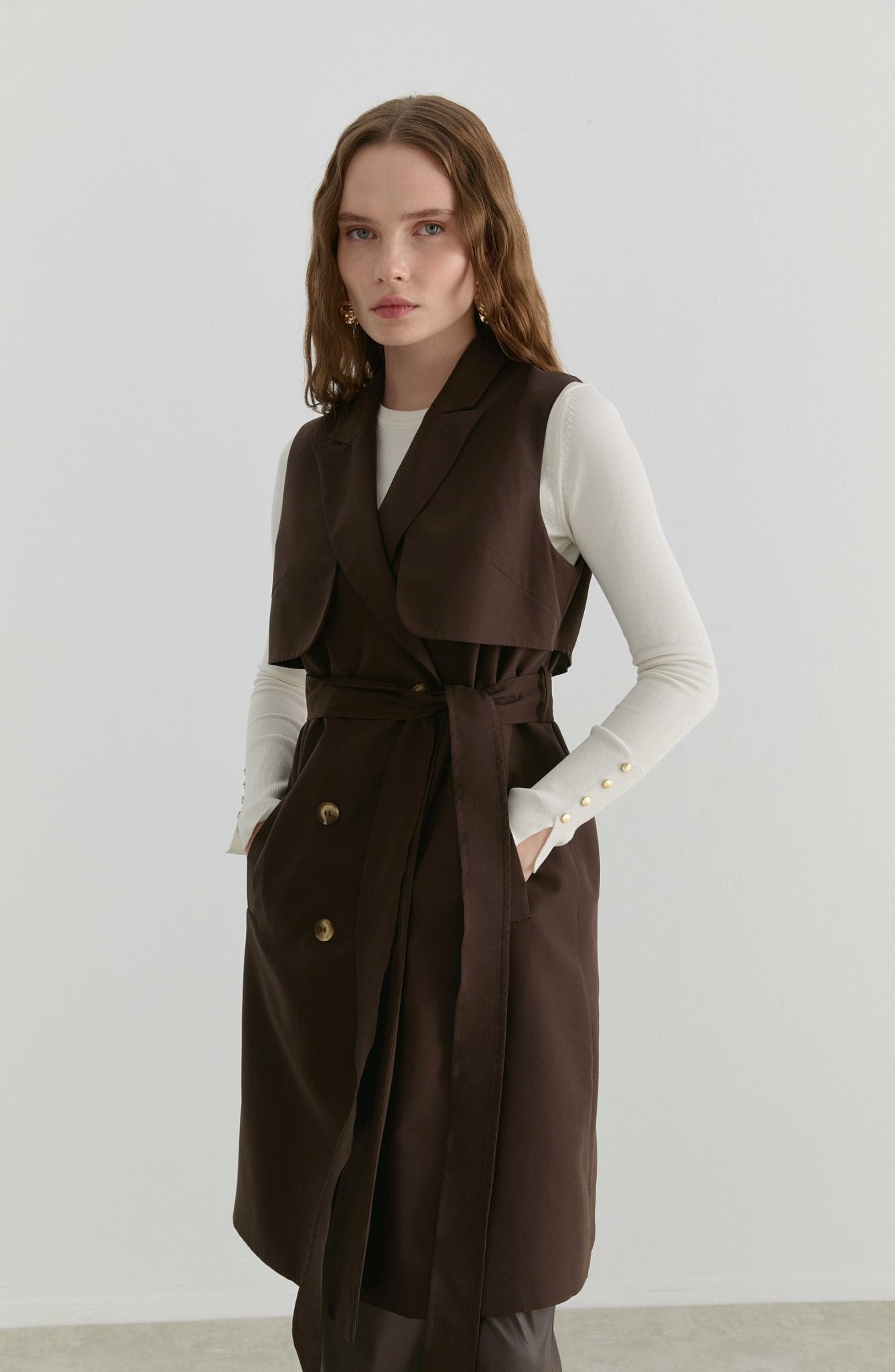 Rüzgarlıklı Acı Kahve Trenç Yelek - Fatma Atasoy