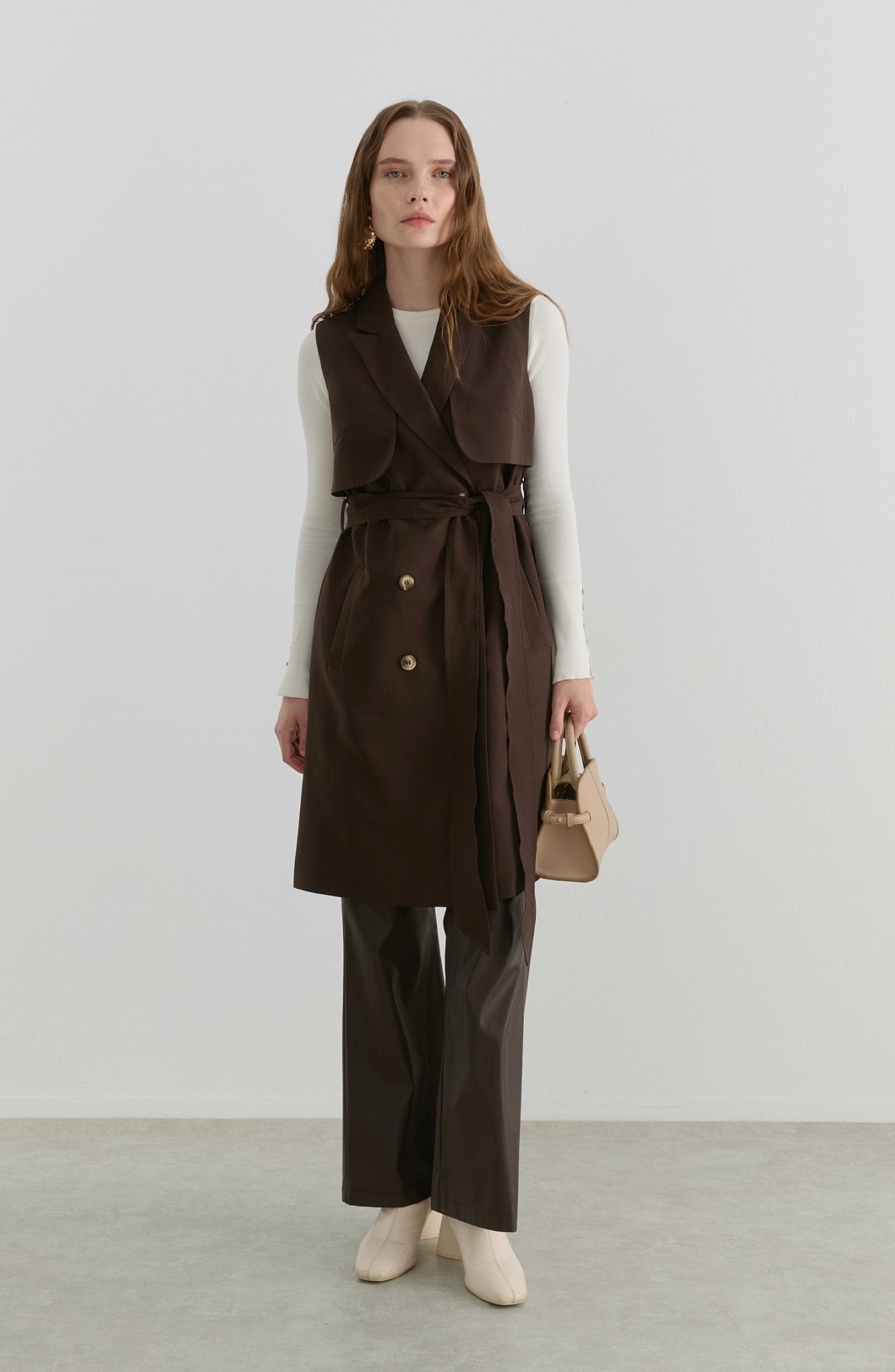 Rüzgarlıklı Acı Kahve Trenç Yelek - Fatma Atasoy