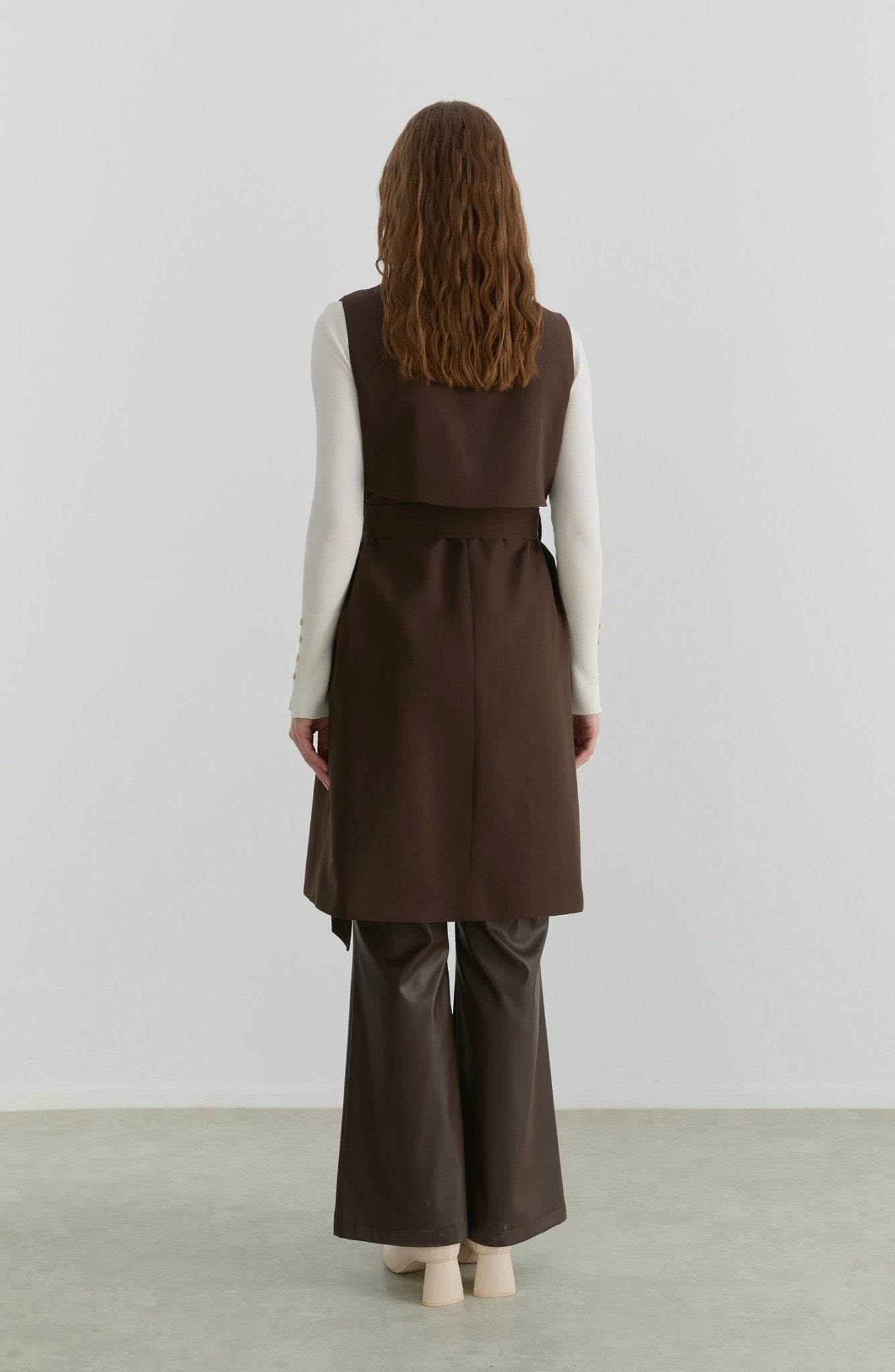 Rüzgarlıklı Acı Kahve Trenç Yelek - Fatma Atasoy