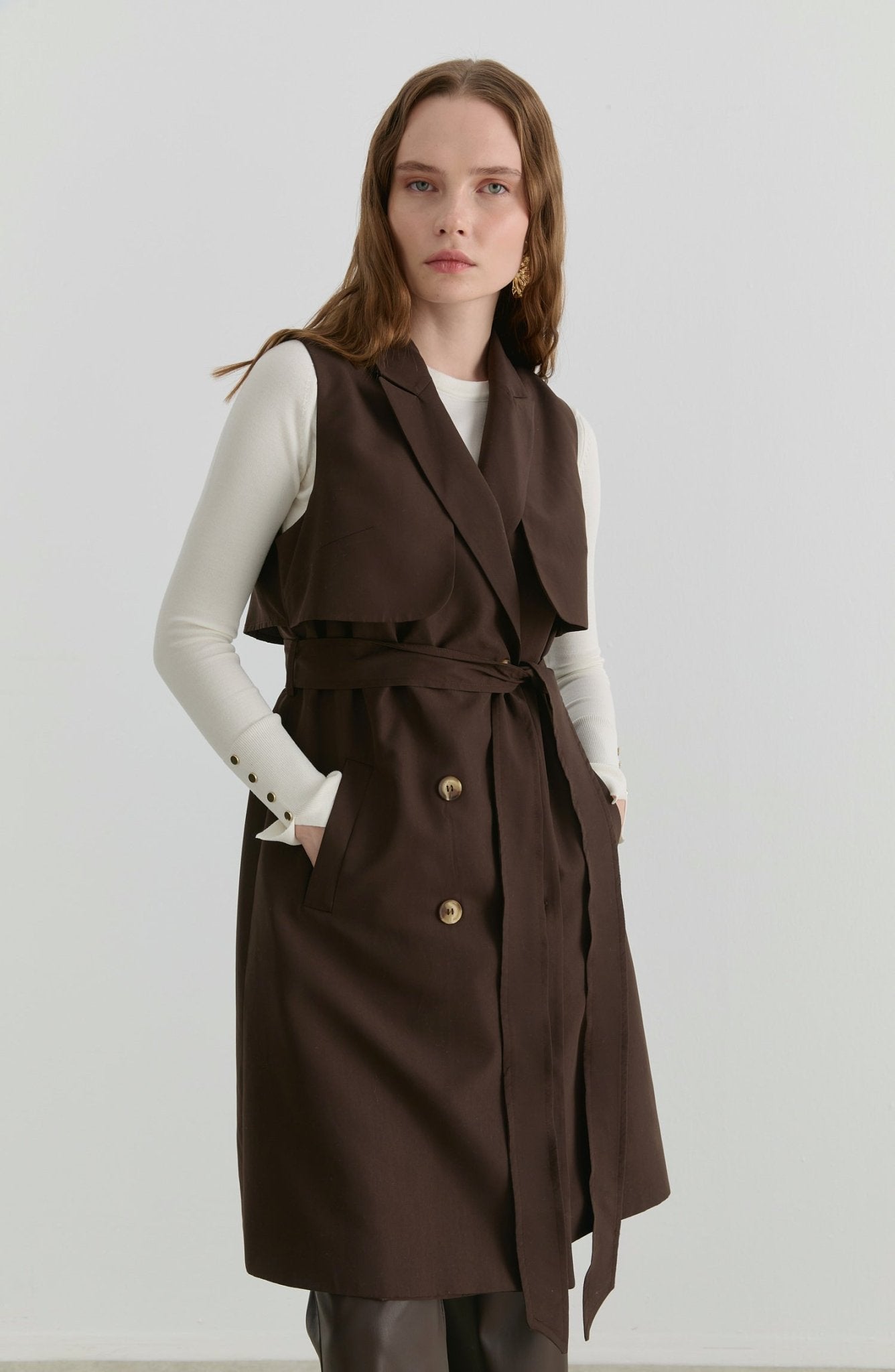 Rüzgarlıklı Acı Kahve Trenç Yelek - Fatma Atasoy